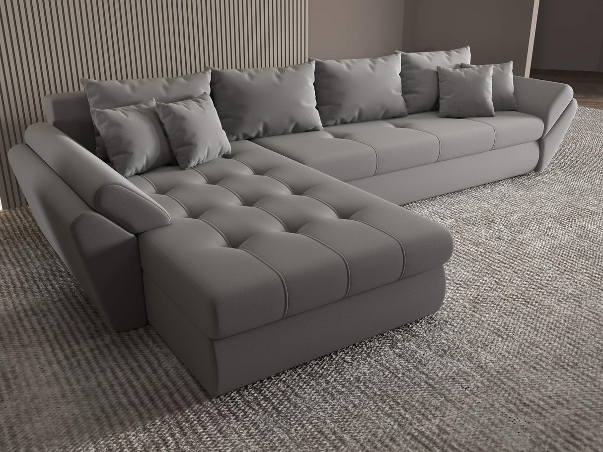 Colțar extensibil dumonde cu ladă de depozitare si sezut confortabil din spuma HR, Loana XL Royal Gri 335x185 cm Fabrica
