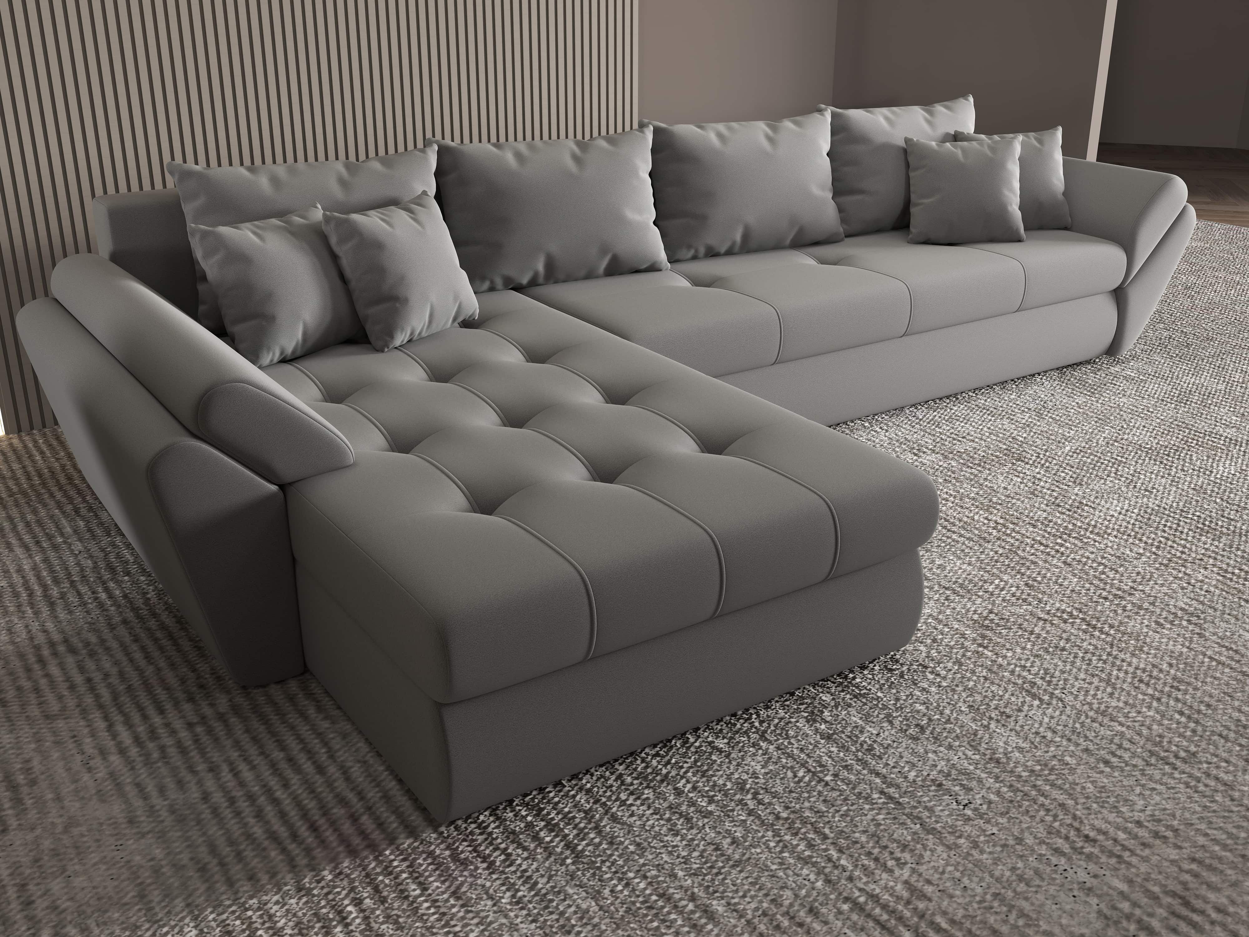 Colțar extensibil dumonde cu ladă de depozitare si sezut confortabil din spuma HR, Loana XL Royal Gri 335x185 cm Fabrica