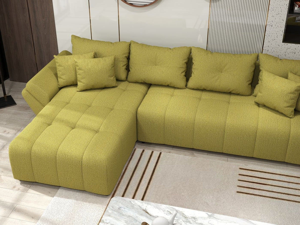 Colțar extensibil dumonde cu ladă de depozitare si sezut confortabil din spuma HR, Berlin XL Enjoy Green 350x185 cm Fabrica