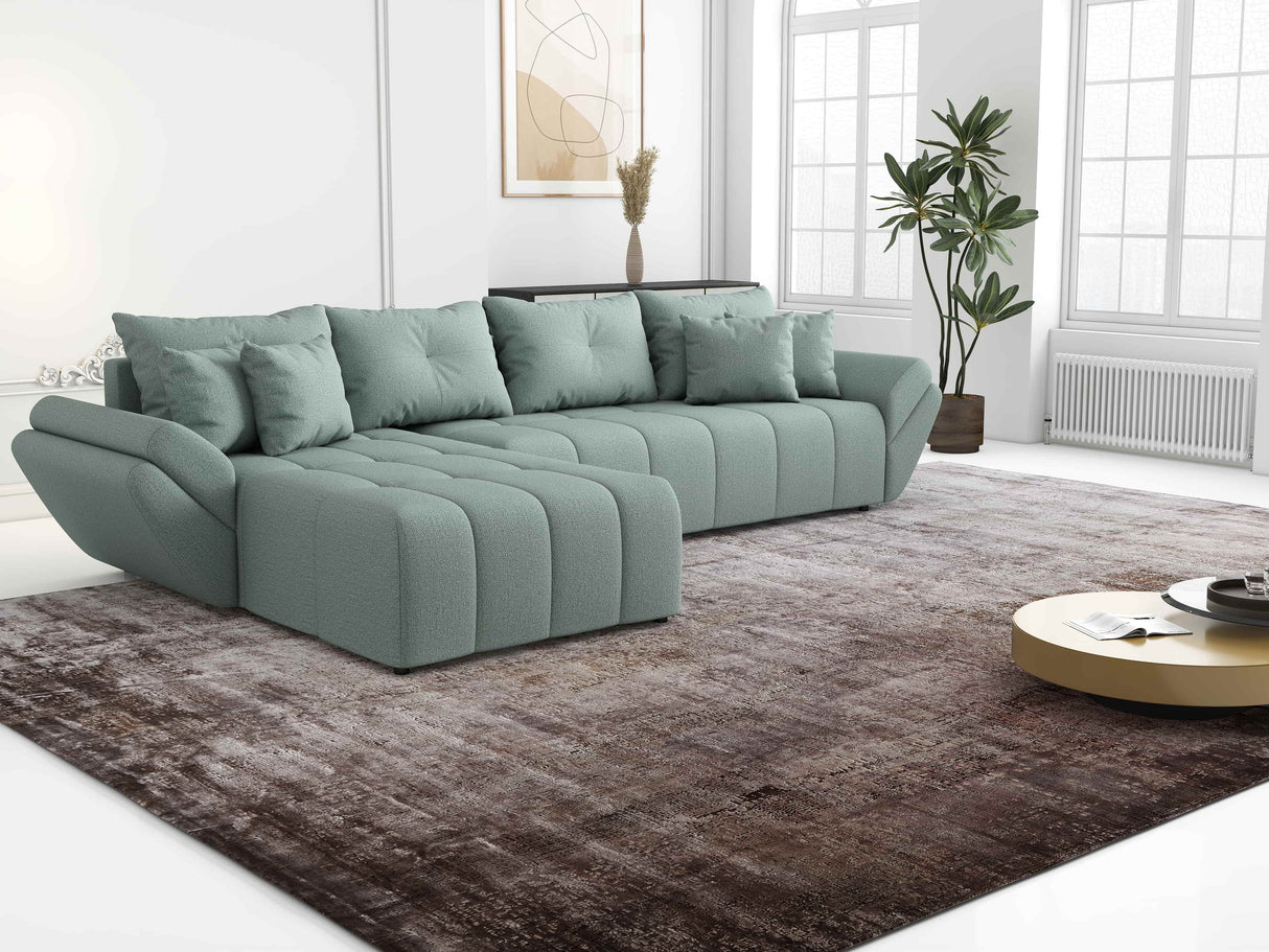 Colțar extensibil dumonde cu ladă de depozitare si sezut confortabil din spuma HR, Berlin XL Enjoy Lux Mint 350x185 cm Fabrica