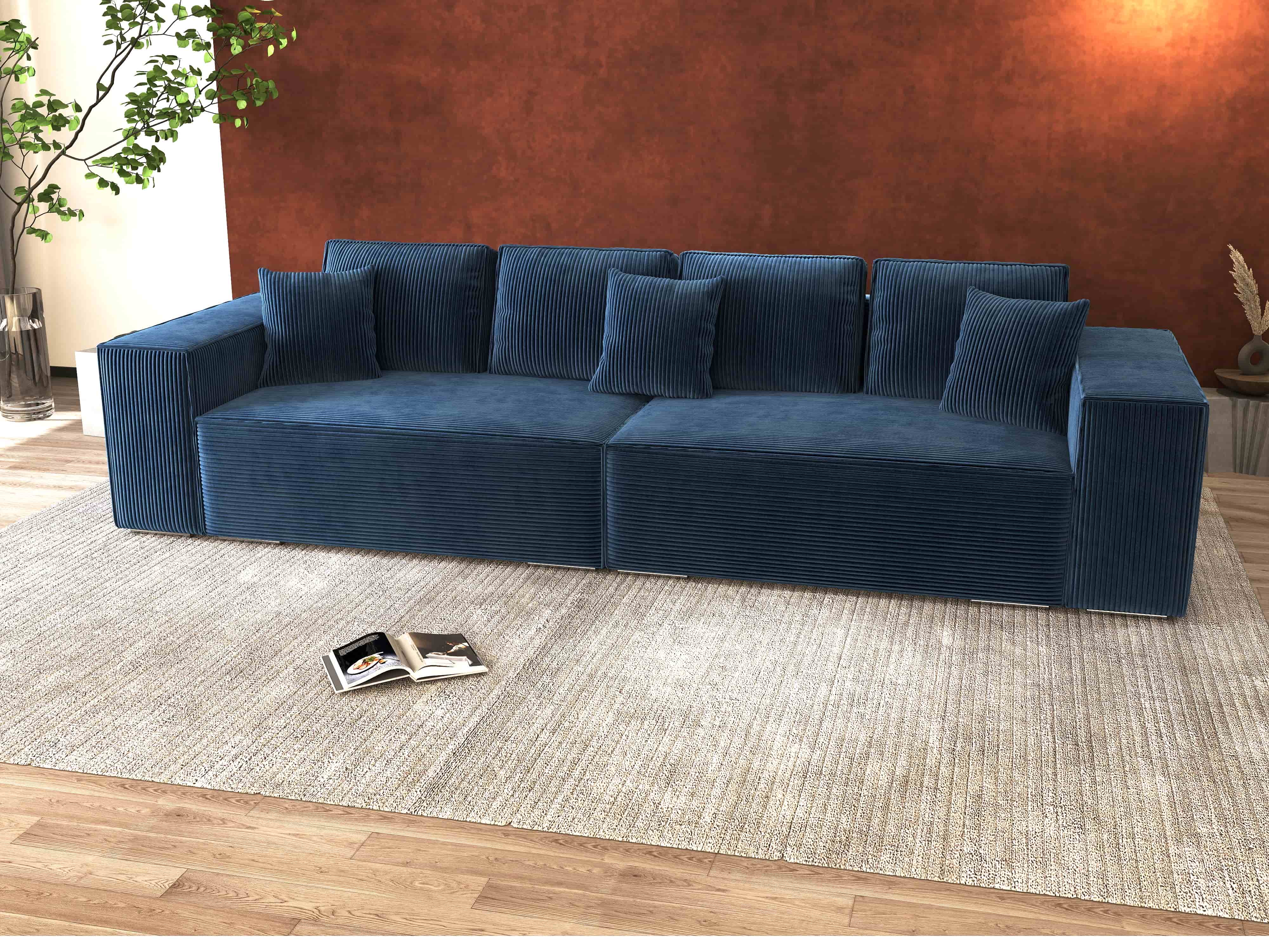 Canapea extensibilă dumonde cu ladă de depozitare si sezut confortabil din spuma HR, Dream Zoom Albastru 310x100 cm Fabrica