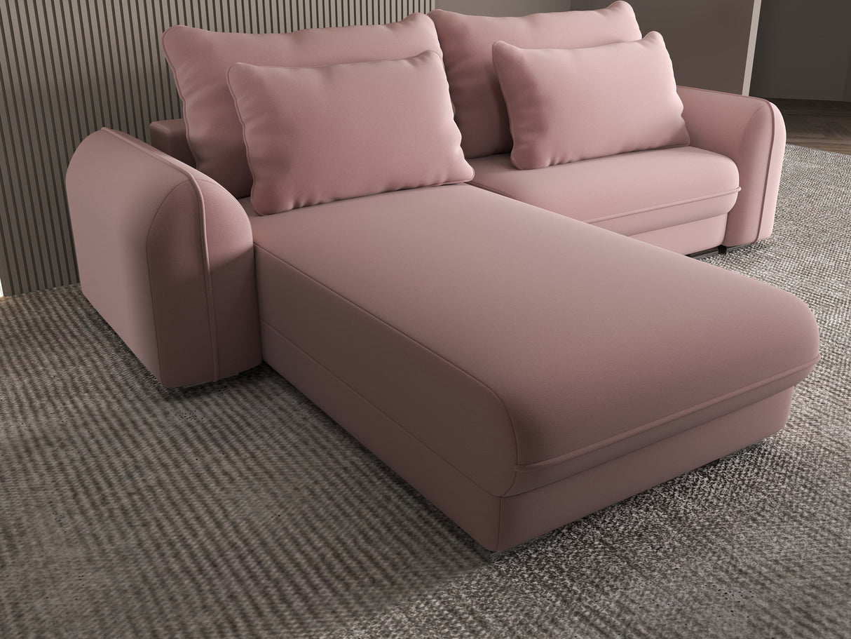 Colțar extensibil dumonde cu ladă de depozitare si sezut confortabil din spuma HR, Denver Royal Roz 275x185 cm Fabrica