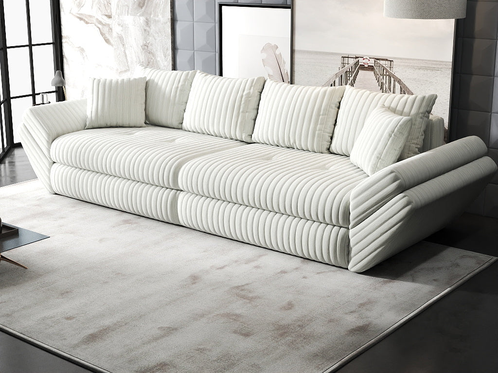 Canapea extensibilă dumonde cu ladă de depozitare si sezut confortabil din spuma HR, Loana Ambience Alb 300x100 cm Fabrica