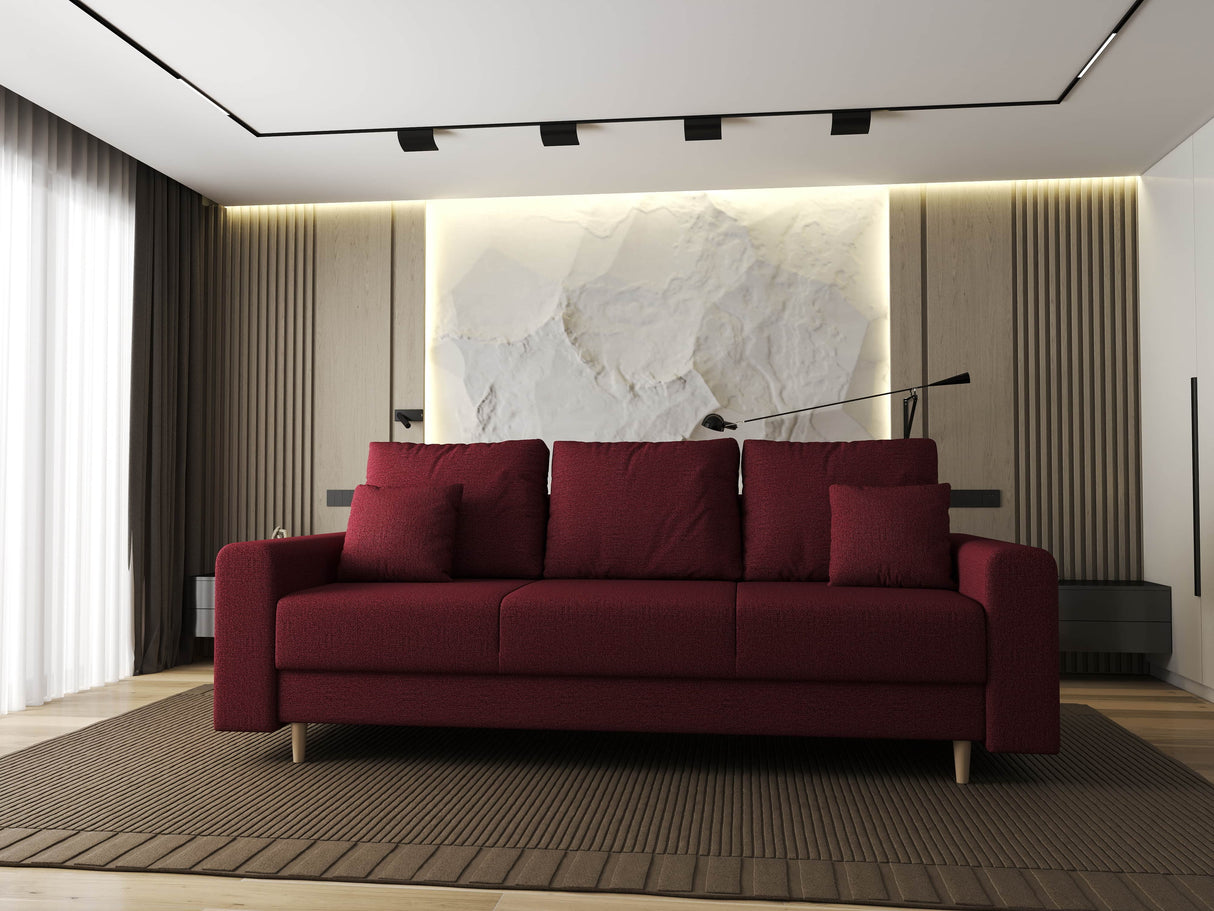 Canapea extensibilă dumonde cu ladă de depozitare si sezut confortabil din spuma HR, Kronos Enjoy Rosu 210x100 cm fabrica