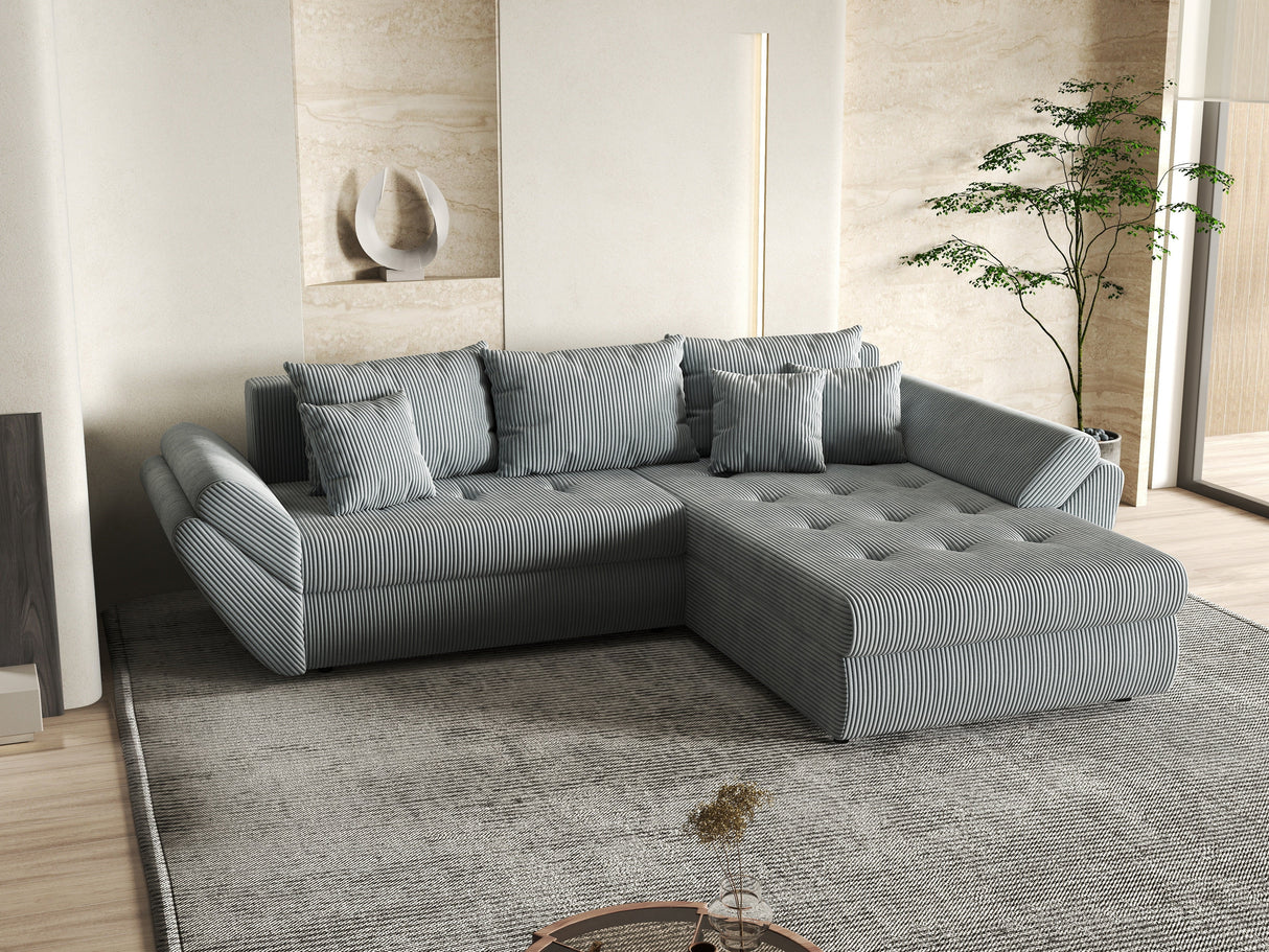 Colțar extensibil dumonde cu ladă de depozitare si sezut confortabil din spuma HR, Loana GREY Zoom II 270x185 cm Fabrica