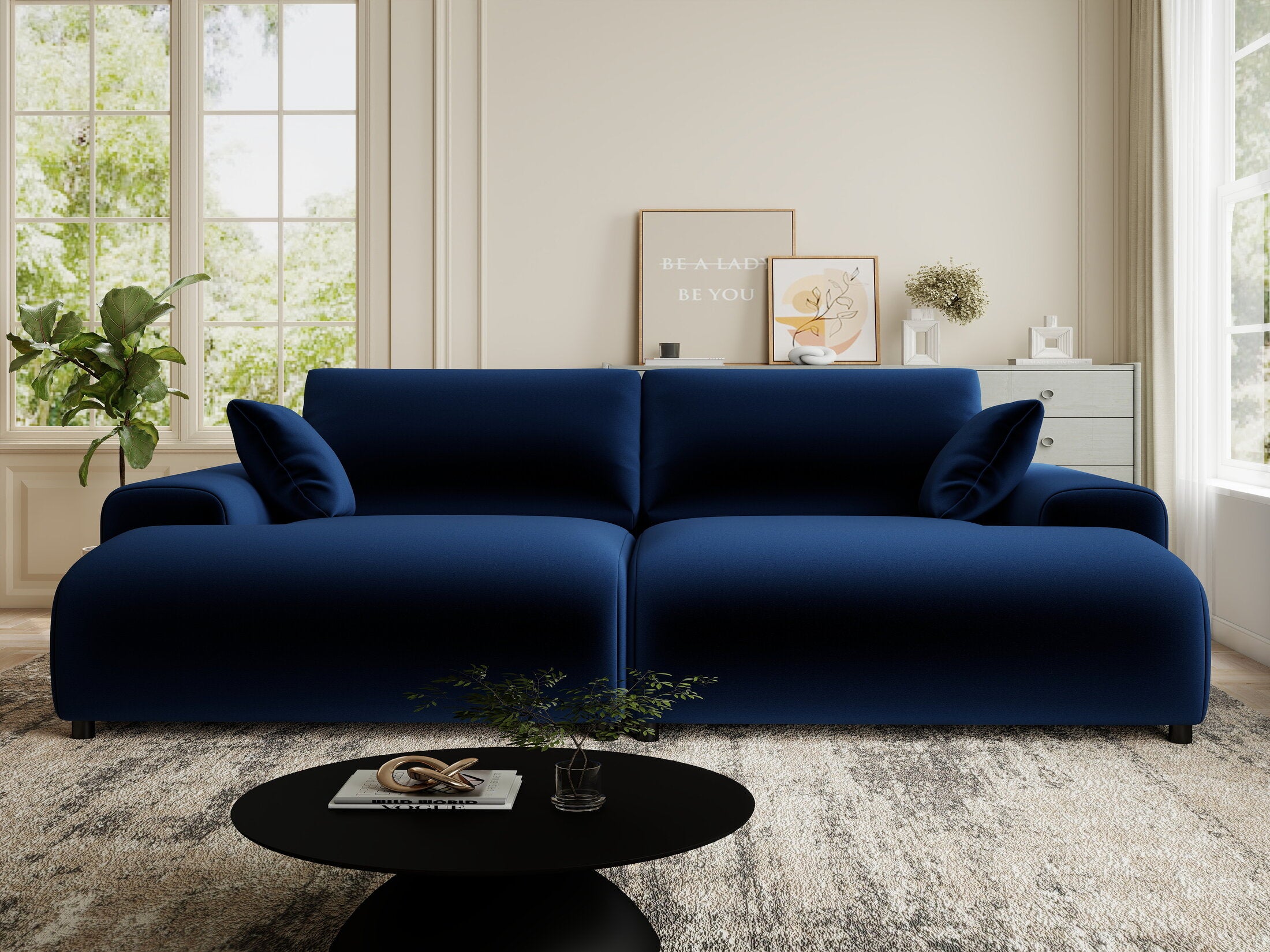 Canapea dumonde cu sezut confortabil din spuma HR, Hudson Royal Albastru Navy 237x144 cm