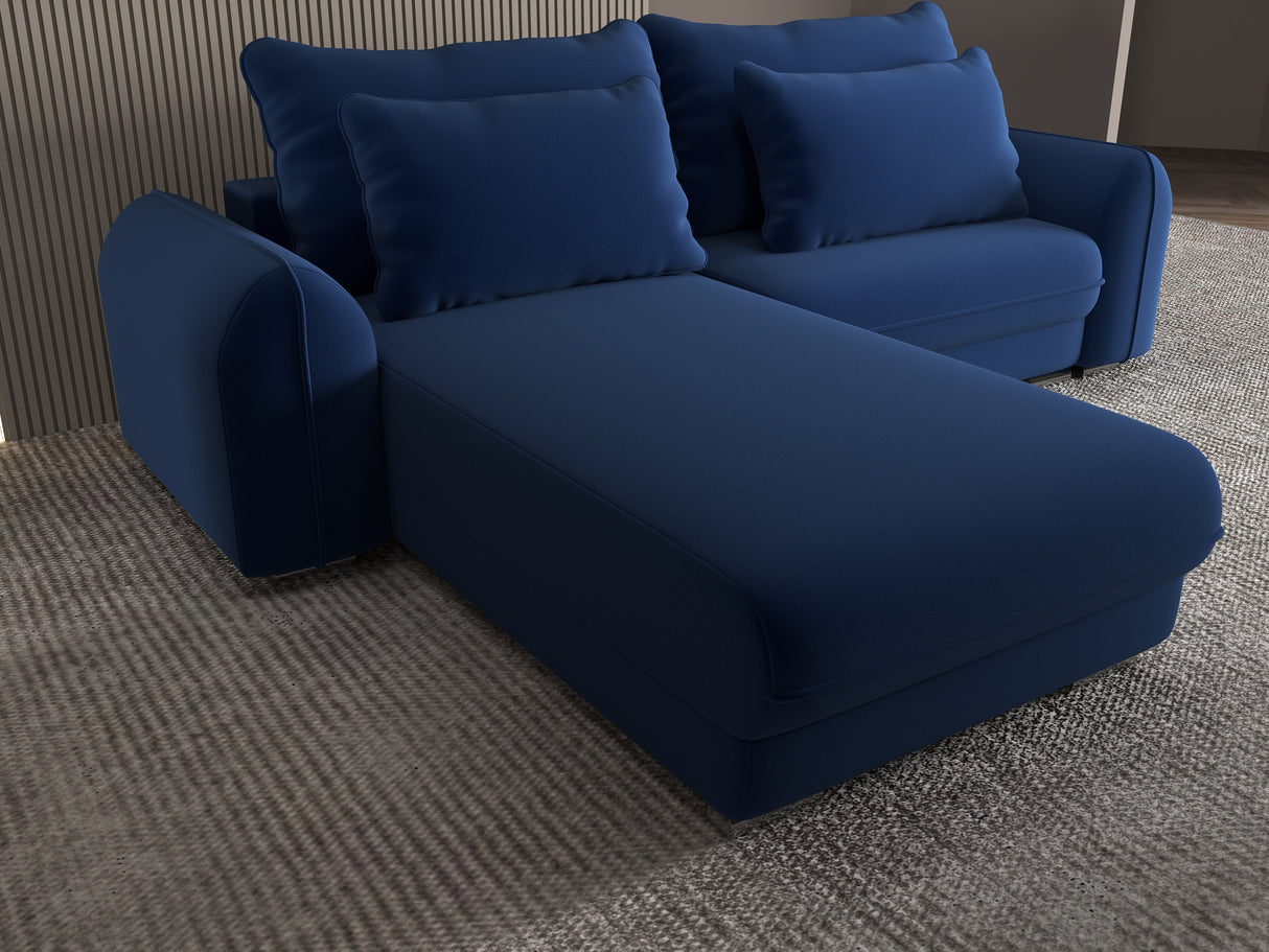 Colțar extensibil dumonde cu ladă de depozitare si sezut confortabil din spuma HR, Denver Royal Albastru 275x185 cm Fabrica