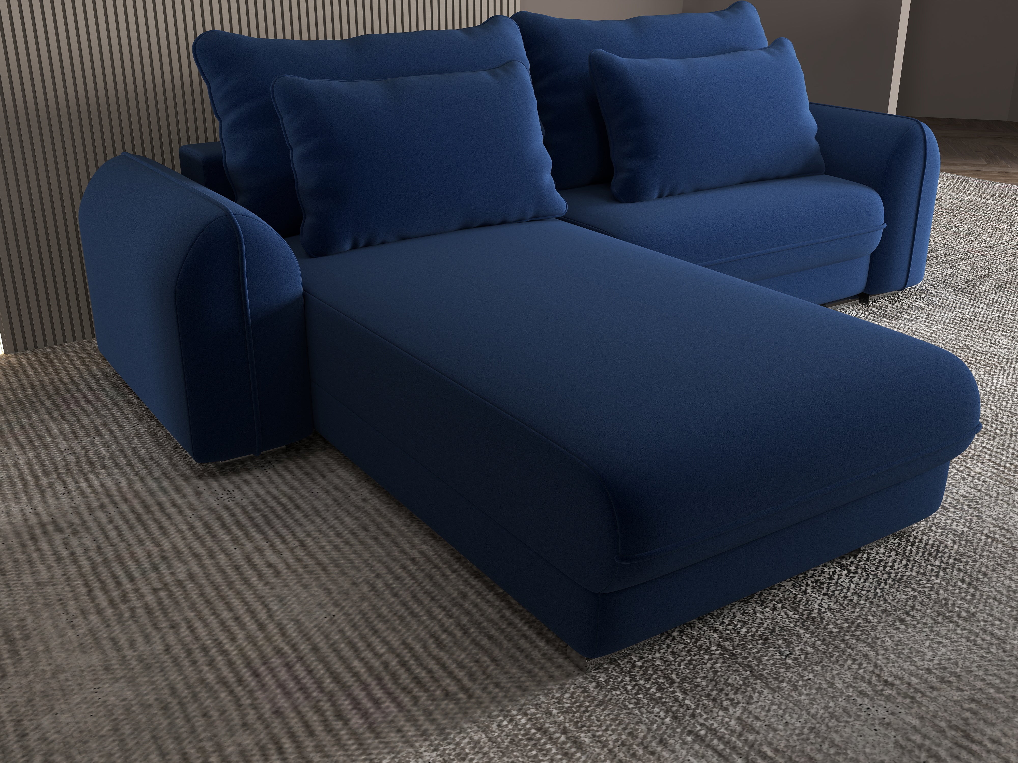Colțar extensibil dumonde cu ladă de depozitare si sezut confortabil din spuma HR, Denver Royal Albastru 275x185 cm Fabrica