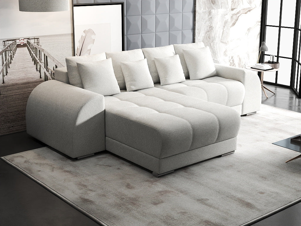 Colțar extensibil dumonde cu ladă de depozitare si sezut confortabil din spuma HR, Verona Euphoria Alb 290x185 cm Fabrica