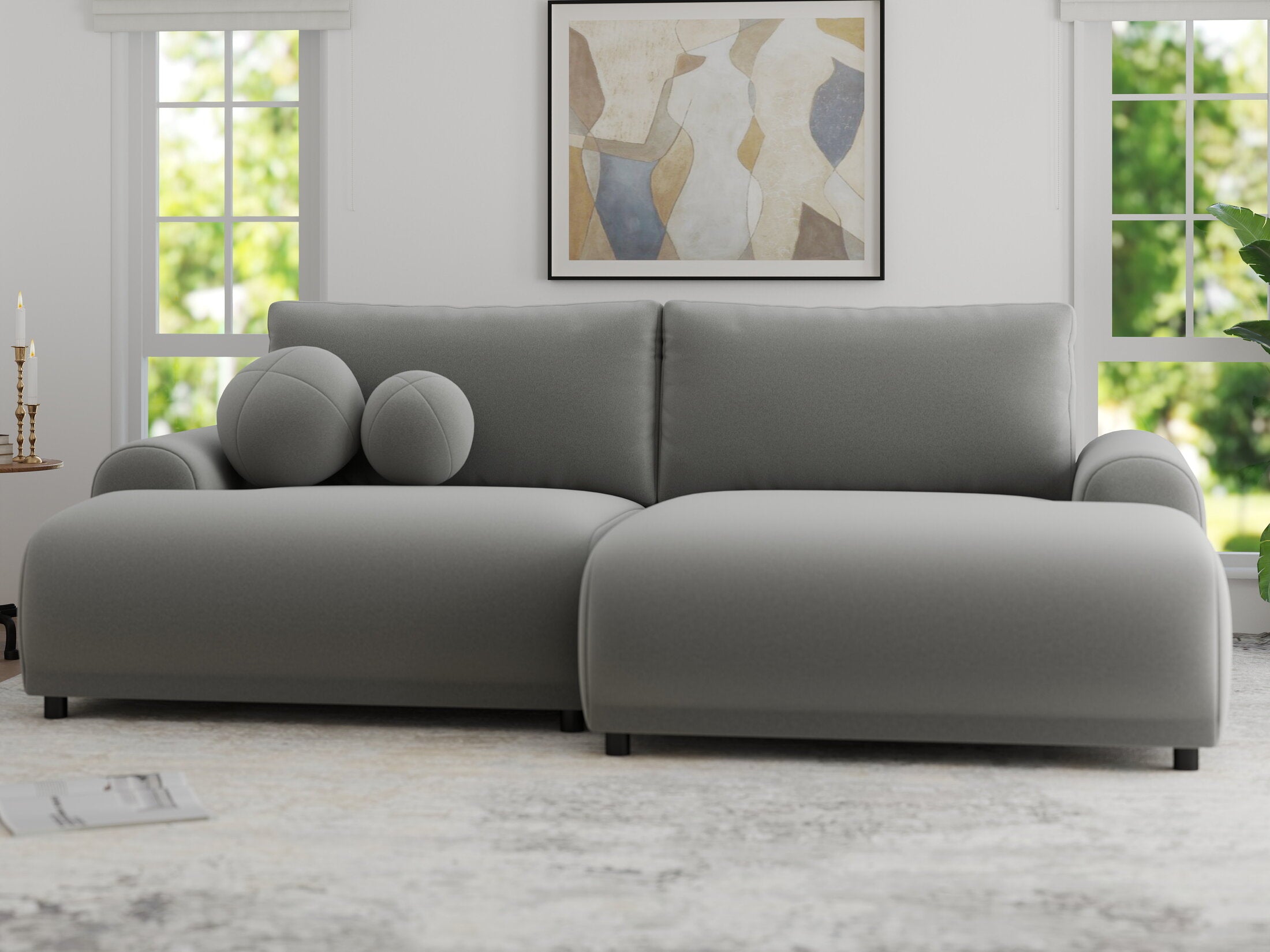 Colțar extensibil dumonde cu ladă de depozitare și șezut confortabil din spumă HR, Carlo Royal Gri 240x145 cm II