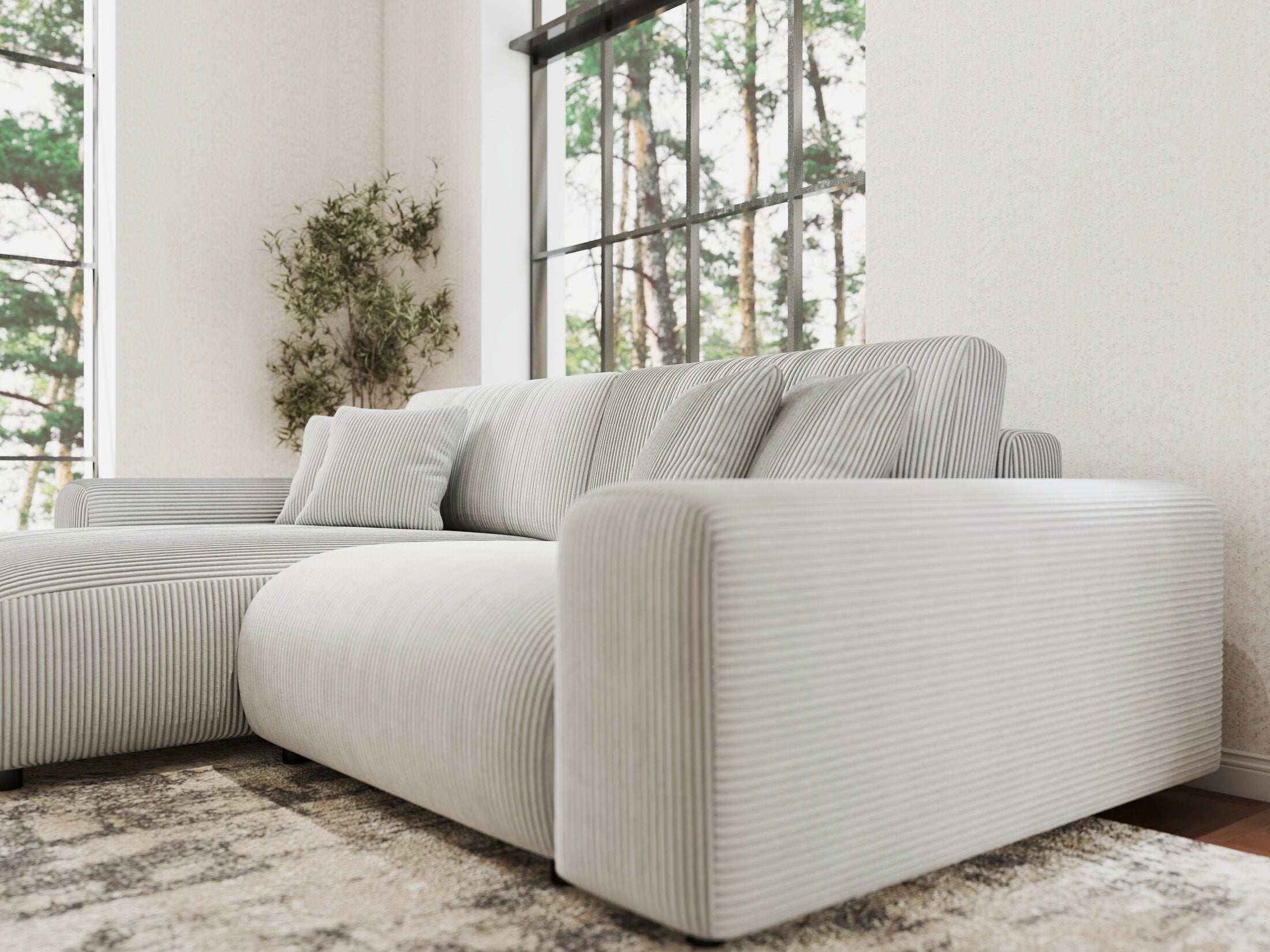 Colțar extensibil dumonde cu ladă de depozitare si sezut confortabil din spuma HR, Sarina Zoom Gri 255x168 cm