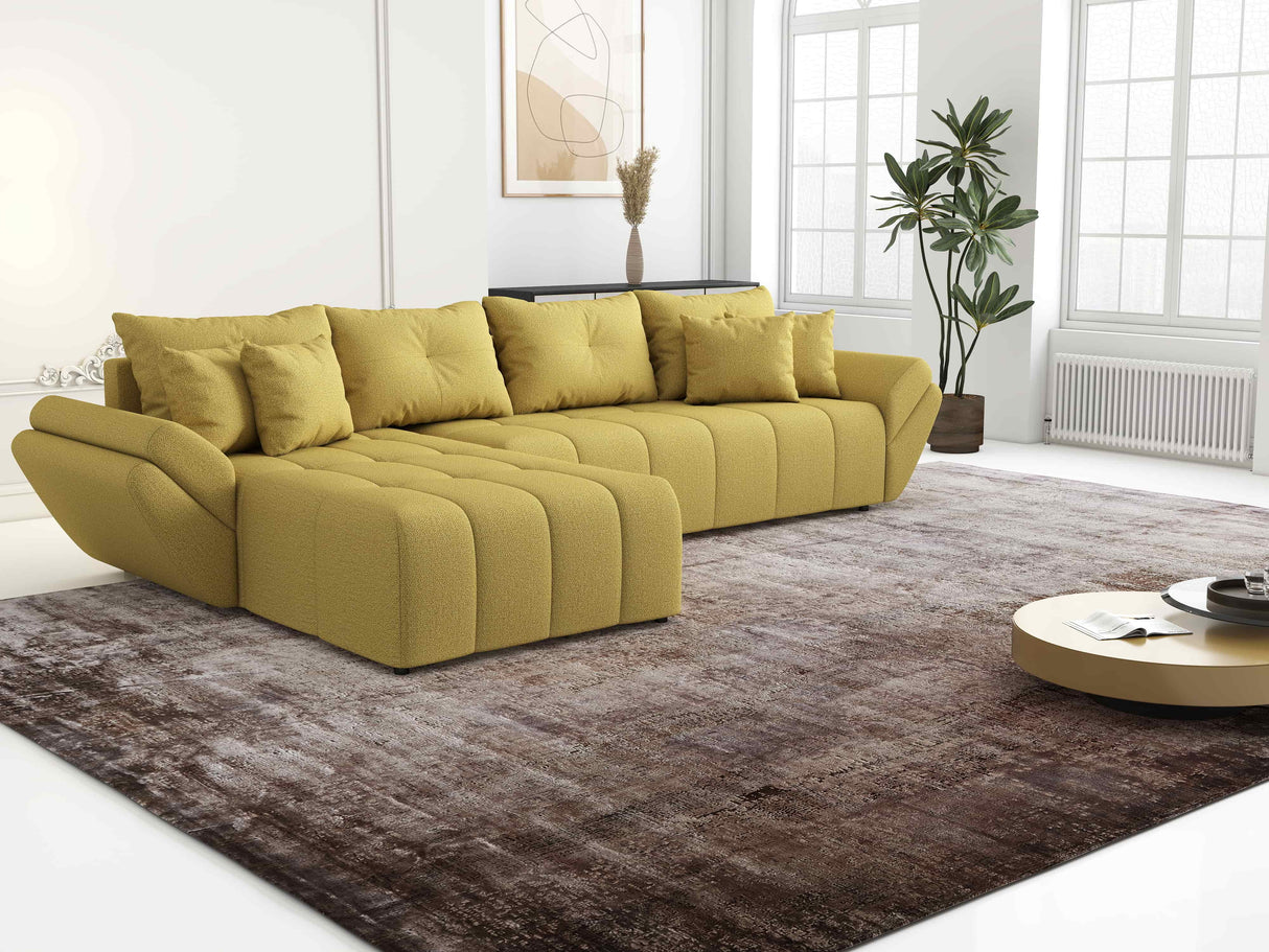 Colțar extensibil dumonde cu ladă de depozitare si sezut confortabil din spuma HR, Berlin XL Enjoy Lux Melon 350x185 cm Fabrica