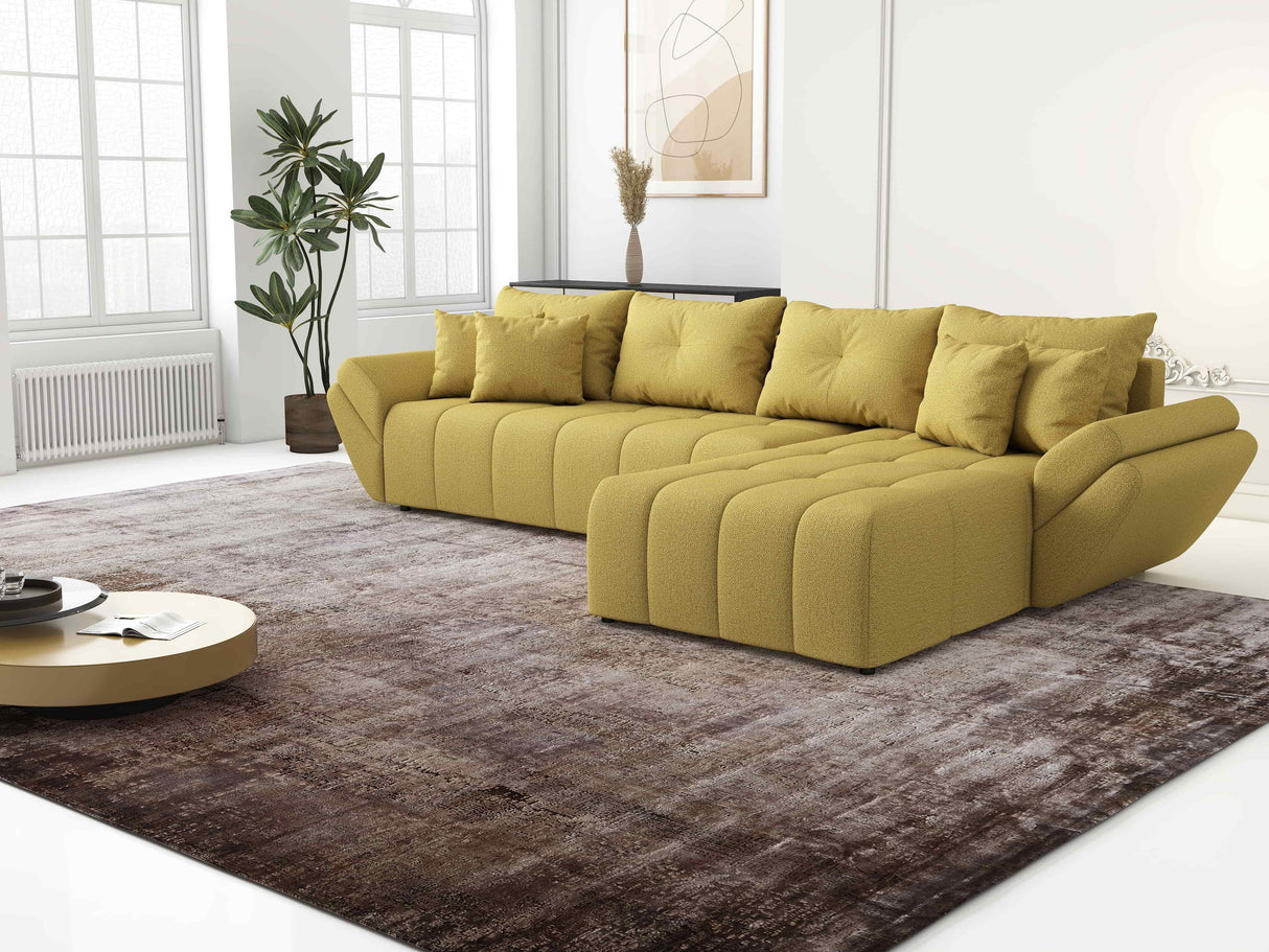 Colțar extensibil dumonde cu ladă de depozitare si sezut confortabil din spuma HR, Berlin XL Enjoy Lux Melon 350x185 cm II Fabrica