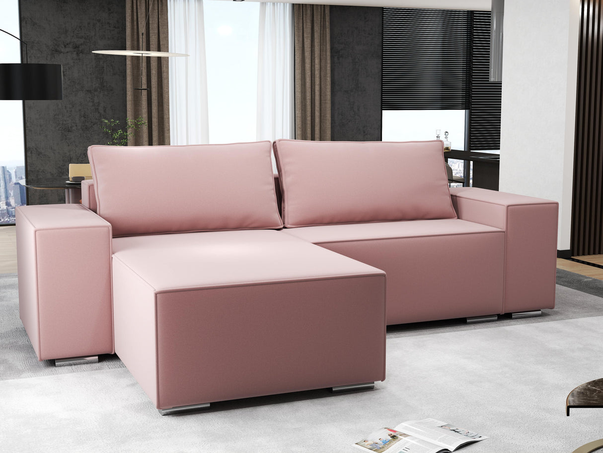 Colțar extensibil dumonde cu ladă de depozitare si sezut confortabil din spuma HR, Dream Royal Roz 290x185 cm Fabrica