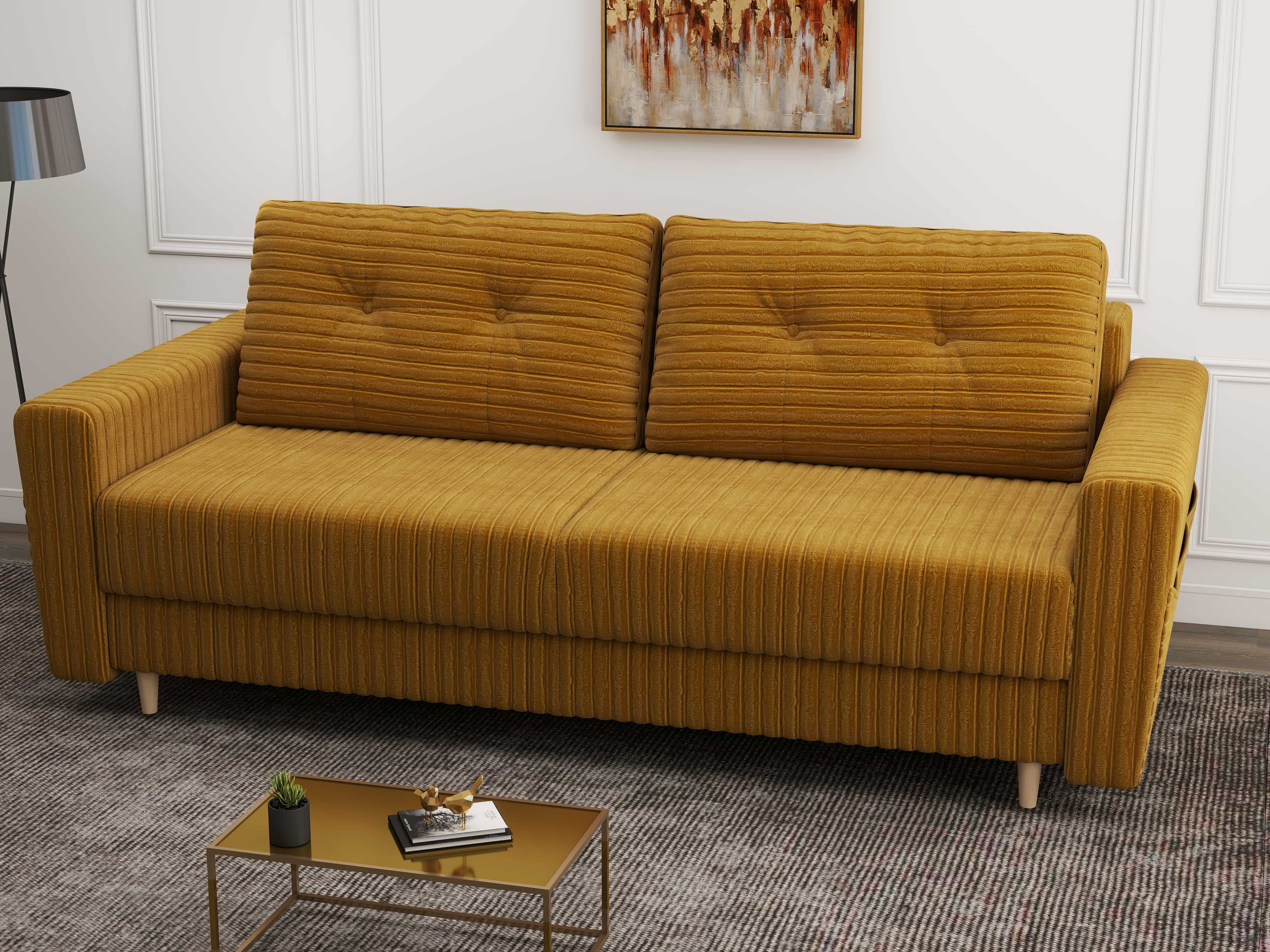 Canapea extensibilă dumonde cu ladă de depozitare si sezut confortabil din spuma HR, Summer Ambience Mustar 225x100 cm