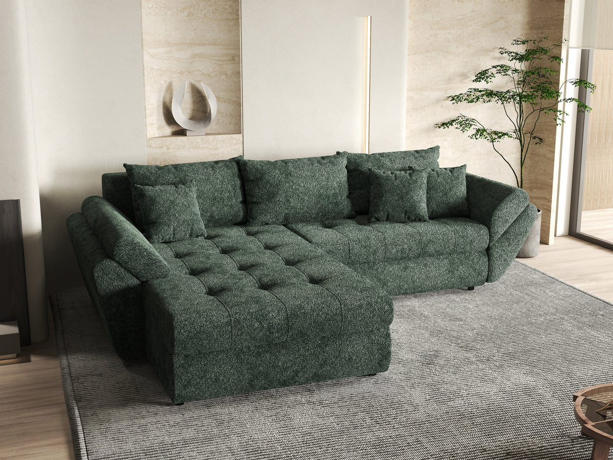 Colțar extensibil dumonde cu ladă de depozitare si sezut confortabil din spuma HR, Loana Verde Euphoria 270x185 cm Fabrica