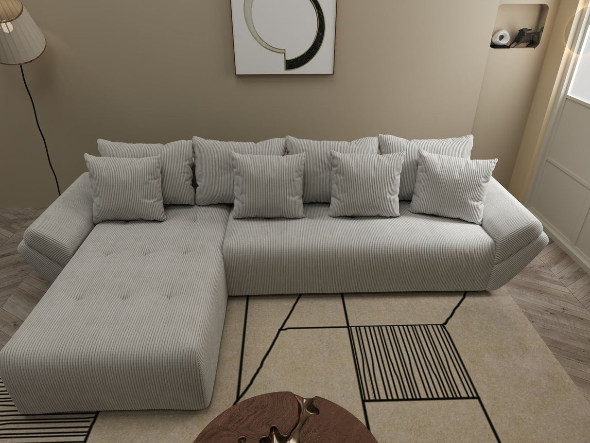 Colțar extensibil dumonde cu ladă de depozitare si sezut confortabil din spuma HR, Berlin XL Zoom Pearl 350x185 cm