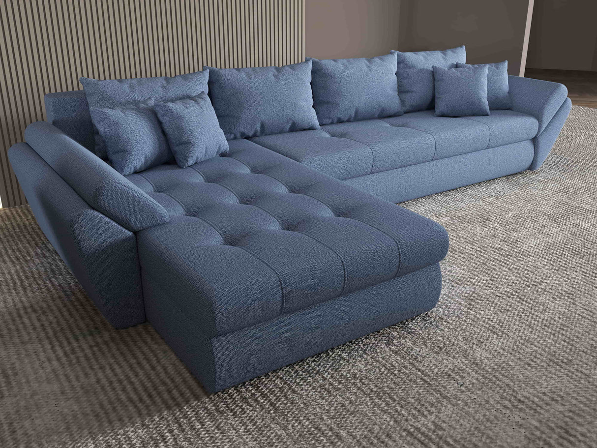Colțar extensibil dumonde cu ladă de depozitare si sezut confortabil din spuma HR, Loana XL Enjoy Albastru 335x185 cm Fabrica
