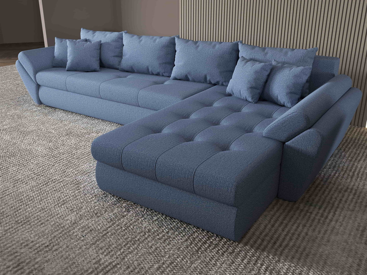 Colțar extensibil dumonde cu ladă de depozitare si sezut confortabil din spuma HR, Loana XL Enjoy Albastru II 335x185 cm Fabrica