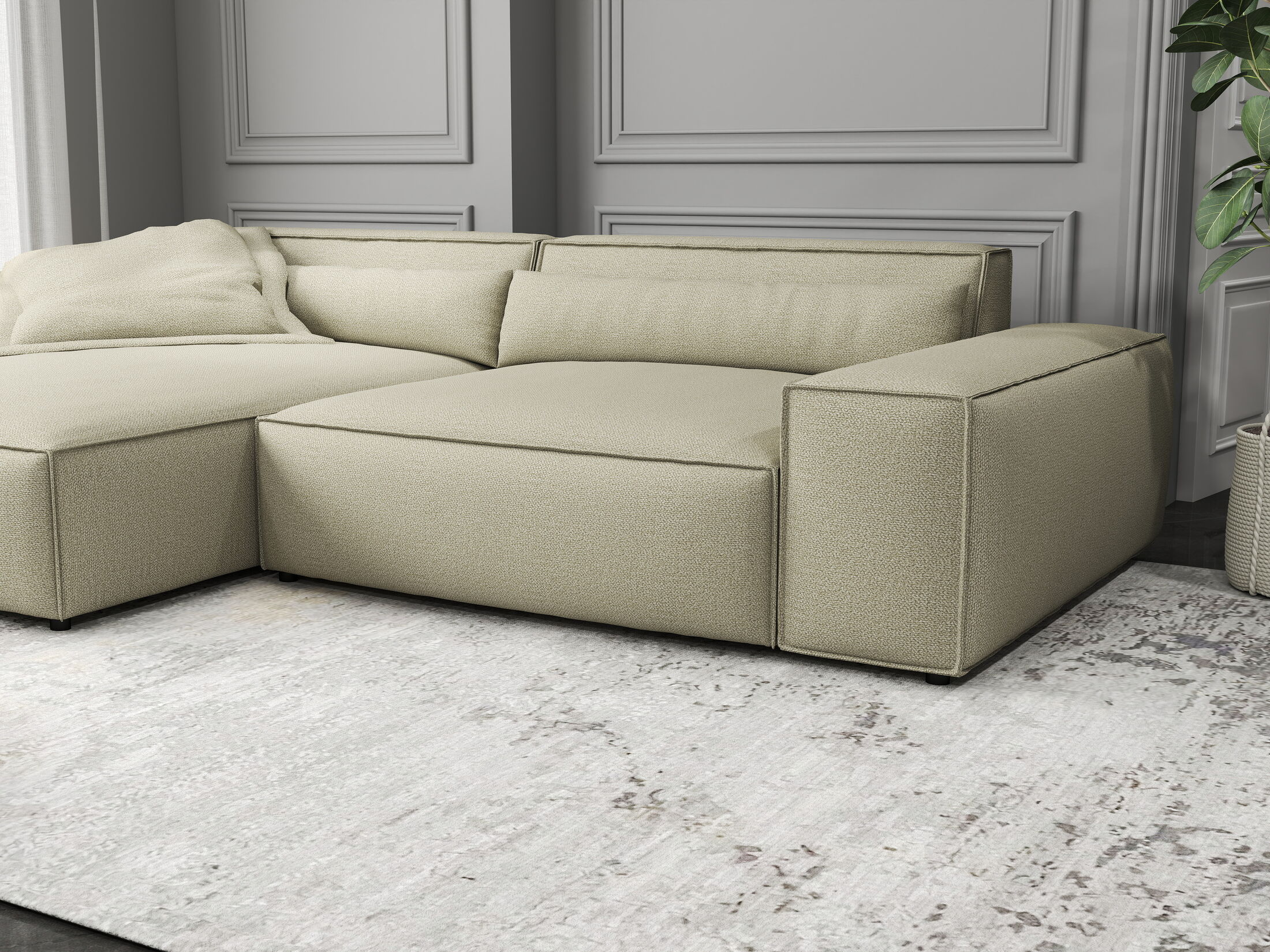 Colțar dumonde cu șezut confortabil din spumă HR, Marvelo Enjoy Bej 264x175 cm