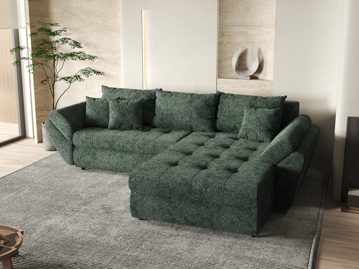 Colțar extensibil dumonde cu ladă de depozitare si sezut confortabil din spuma HR, Loana Verde Euphoria II 270x185 cm Fabrica