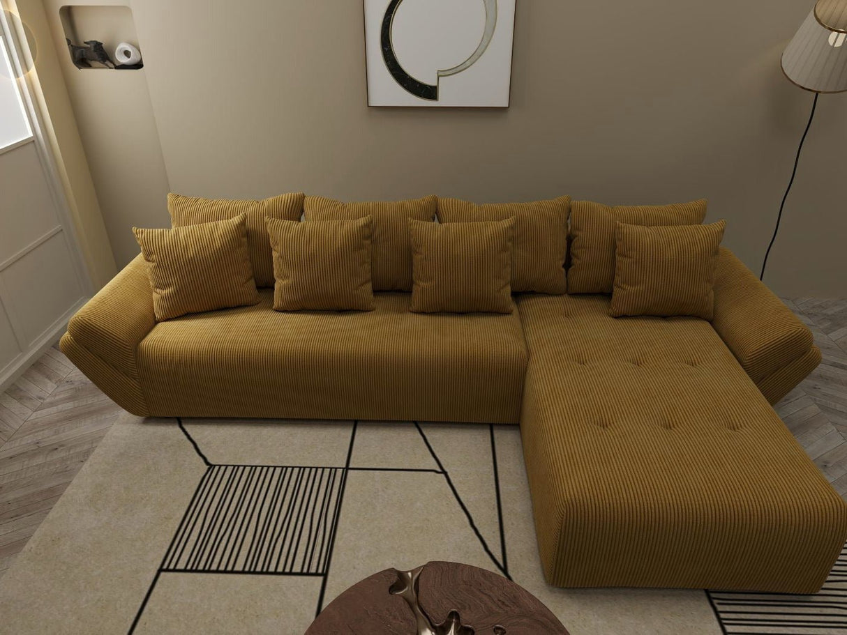 Colțar extensibil dumonde cu ladă de depozitare si sezut confortabil din spuma HR, Berlin XL Zoom Mustar 350x185 cm II Fabrica