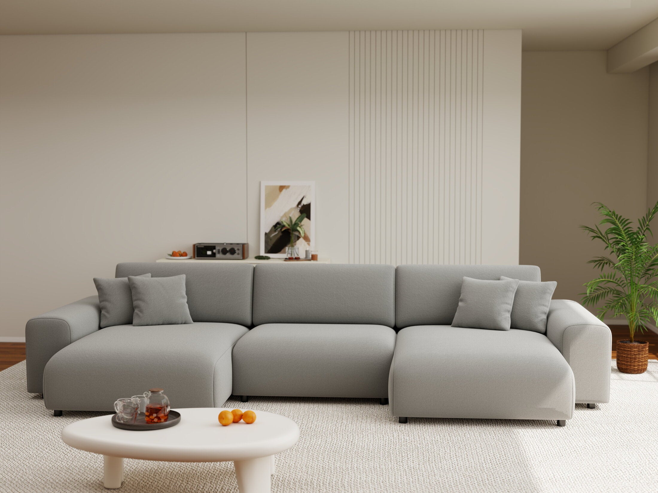 Colțar extensibil dumonde cu ladă de depozitare si sezut confortabil din spuma HR, Sarina U Royal Gri 350x168 cm