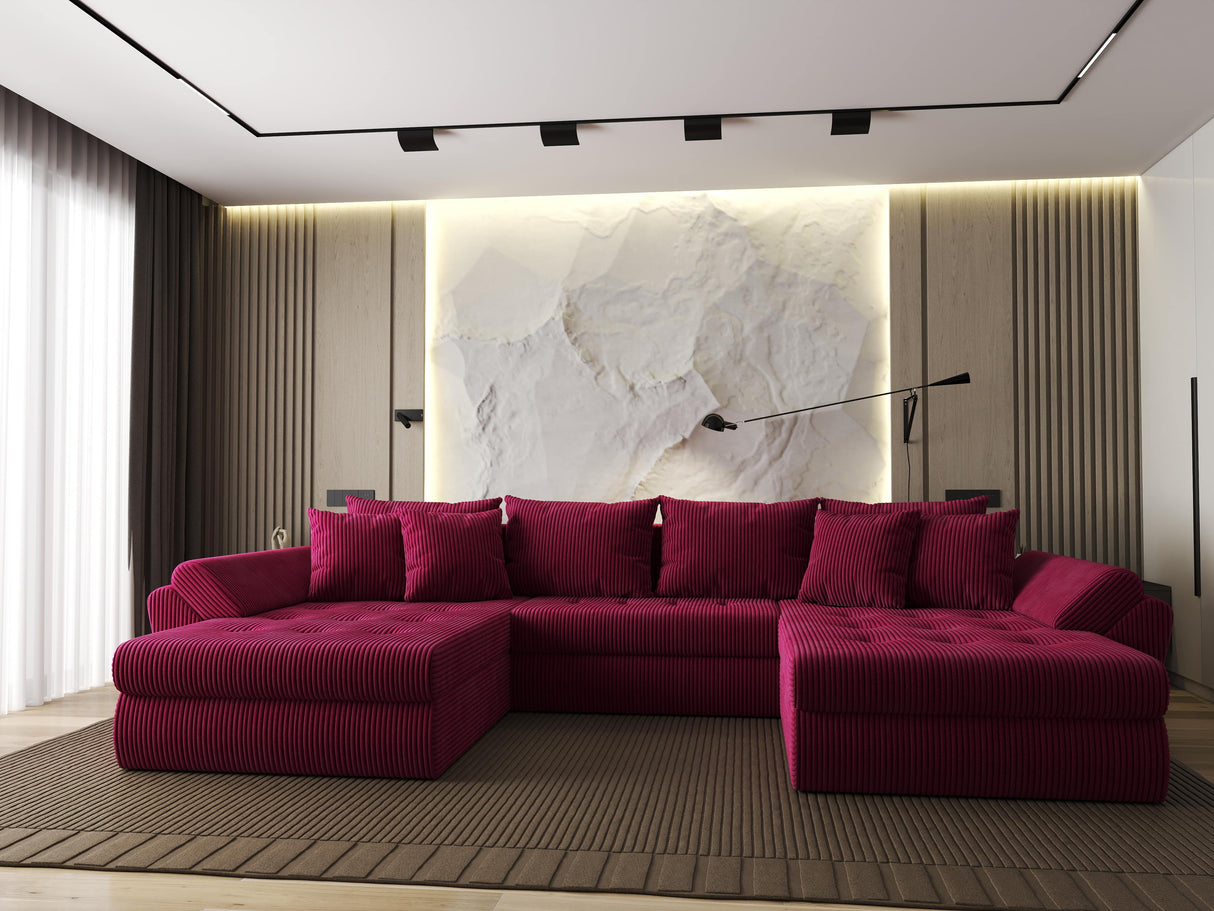 Colțar extensibil dumonde cu ladă de depozitare si sezut confortabil din spuma HR, Loana U Bordeaux Zoom 355x185 cm Fabrica