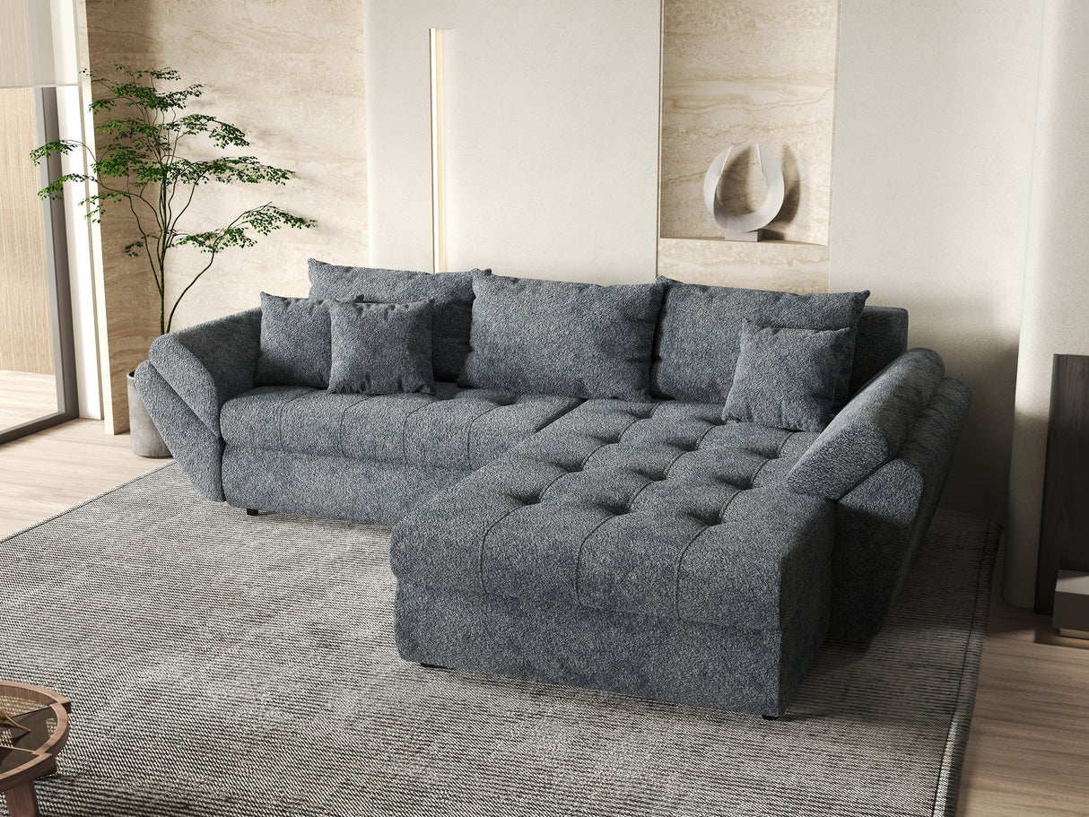 Colțar extensibil dumonde cu ladă de depozitare si sezut confortabil din spuma HR, Loana Euphoria Graphit II 275x185 cm Fabrica
