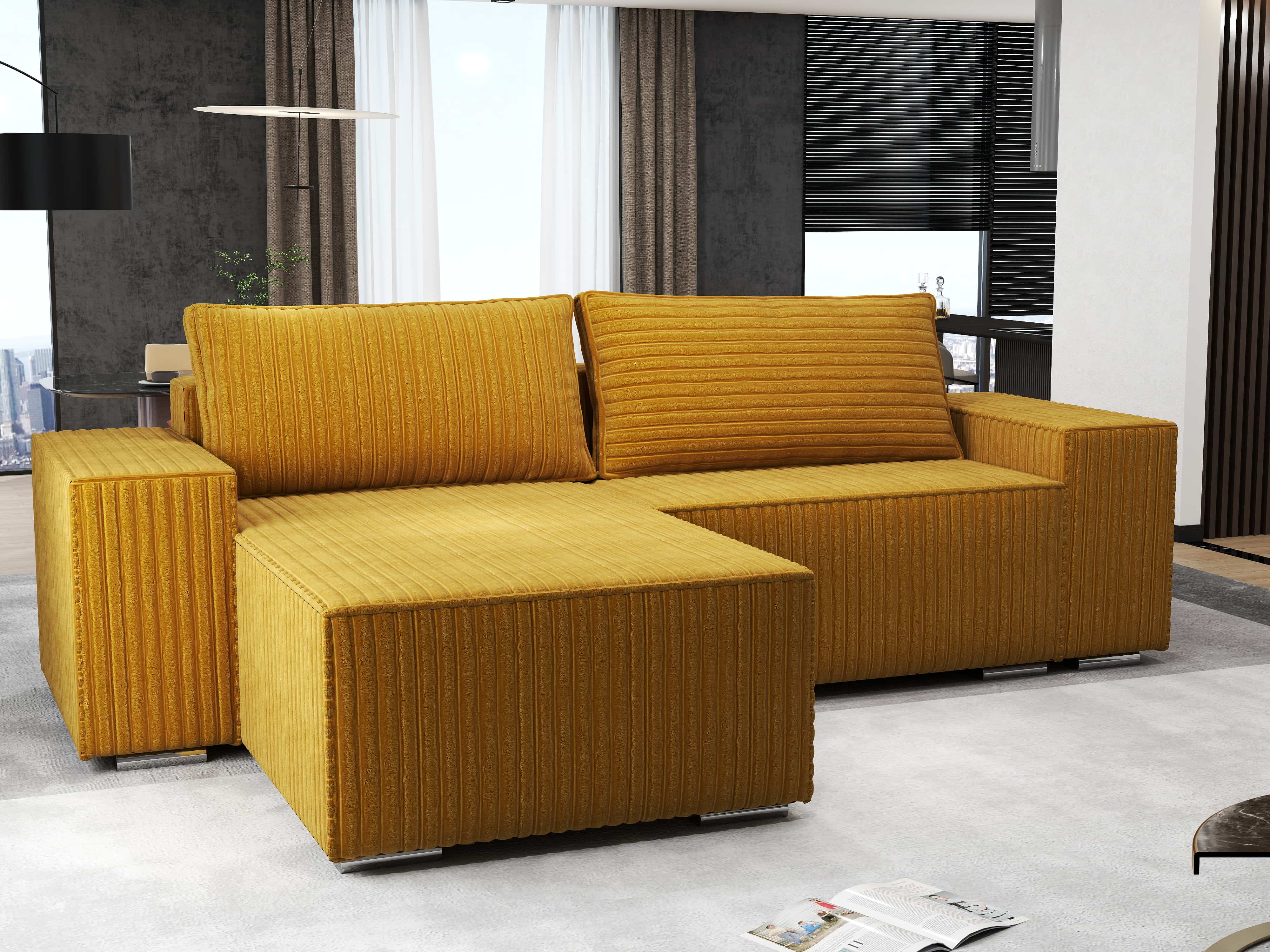 Colțar extensibil dumonde cu ladă de depozitare si sezut confortabil din spuma HR, Dream Ambience Mustar 290x185 cm Fabrica