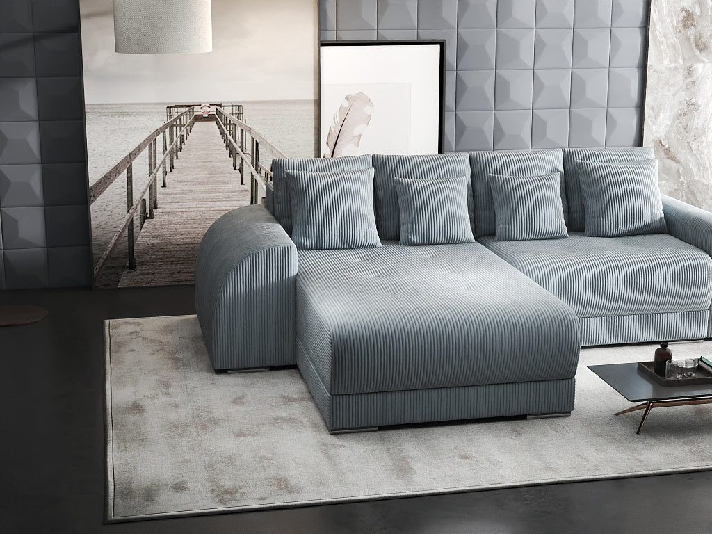 Colțar extensibil dumonde cu ladă de depozitare si sezut confortabil din spuma HR, Verona Zoom Gri Mint 290x185 cm Fabrica