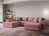 Colțar extensibil dumonde cu ladă de depozitare si sezut confortabil din spuma HR, Loana Royal Roz U 355x185 cm Fabrica