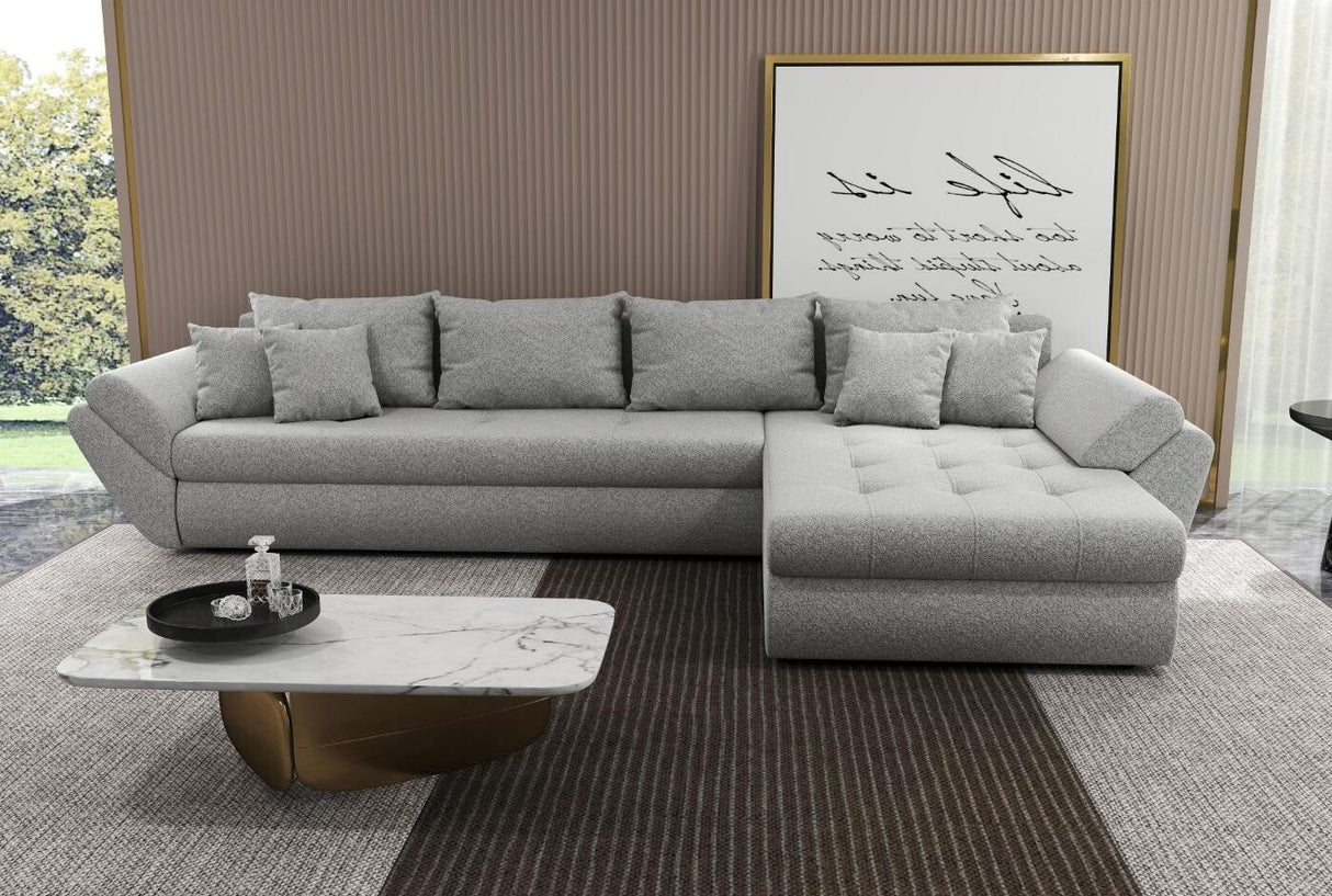 Colțar extensibil dumonde cu ladă de depozitare si sezut confortabil din spuma HR, Loana XL Euphoria Gri II 335x185 cm Fabrica