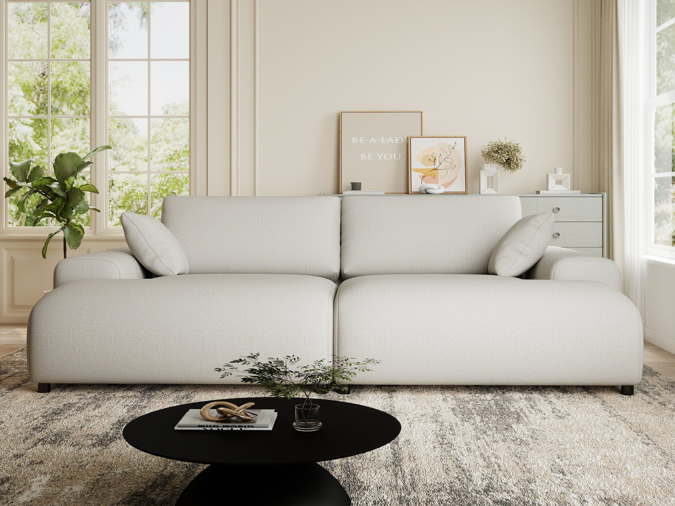 Canapea dumonde cu sezut confortabil din spuma HR, Hudson Enjoy Bej 237x144 cm