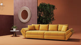 Canapea extensibilă dumonde cu ladă de depozitare si sezut confortabil din spuma HR, Loana Royal Mustar 300x100 cm Fabrica