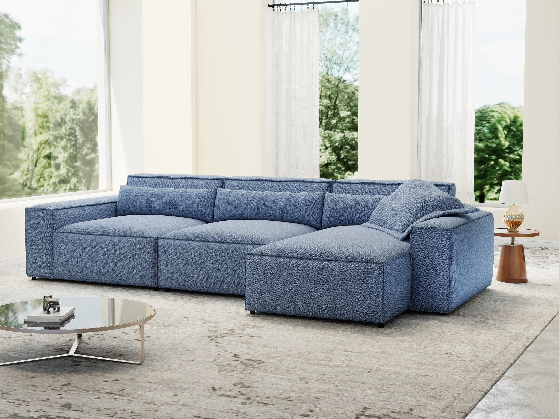 Colțar dumonde cu sezut confortabil din spuma HR, Marvelo XL Enjoy Albastru 366x175 cm II