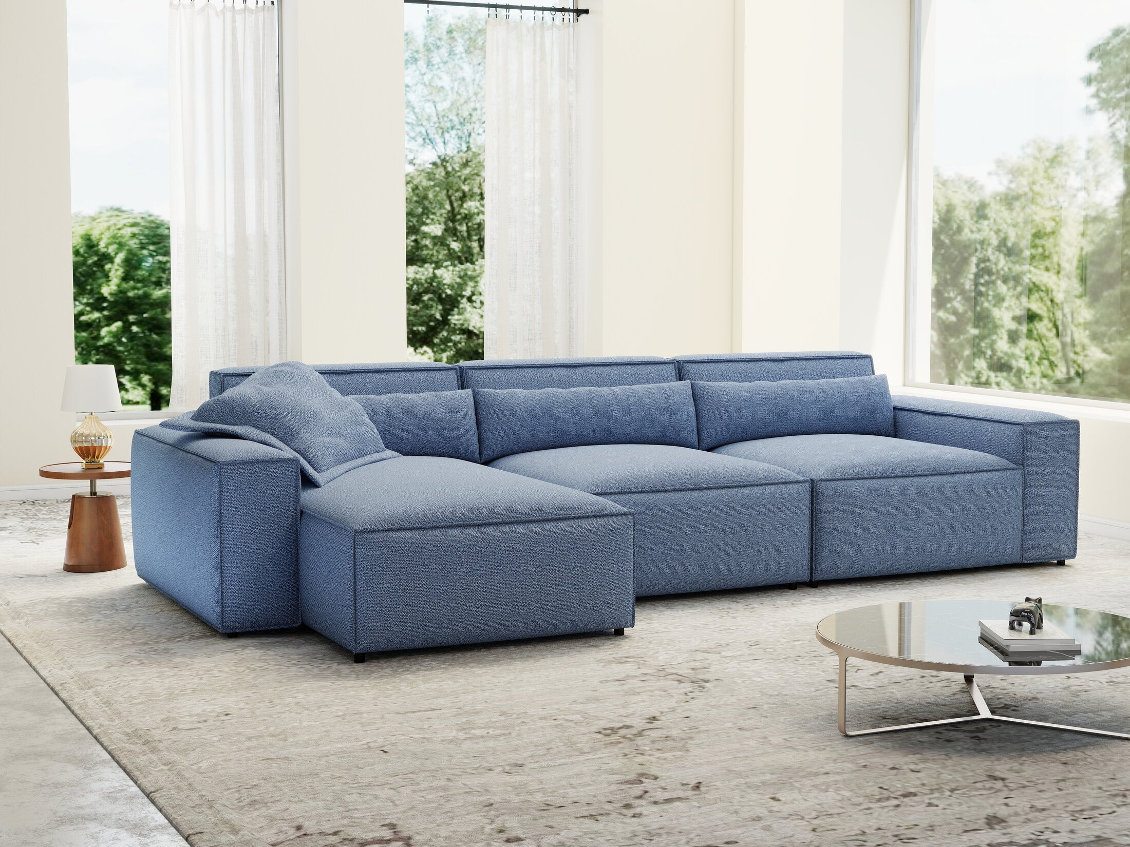 Colțar dumonde cu sezut confortabil din spuma HR, Marvelo XL Enjoy Albastru 366x175 cm