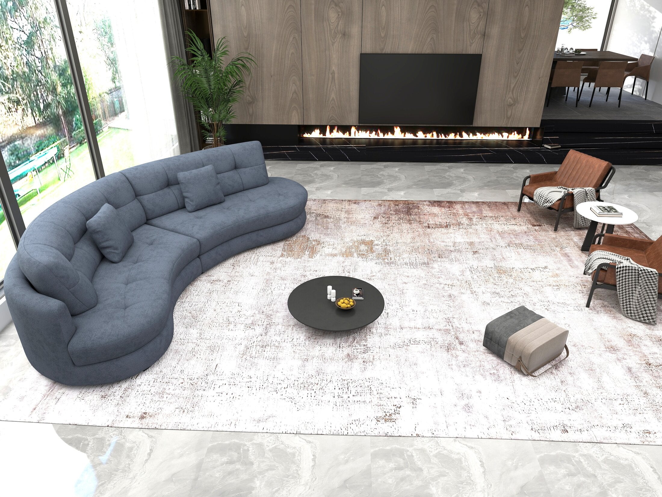 Canapea semirotunda dumonde cu șezut confortabil din spumă HR, Roma  Enjoy Antracit 300x160 cm