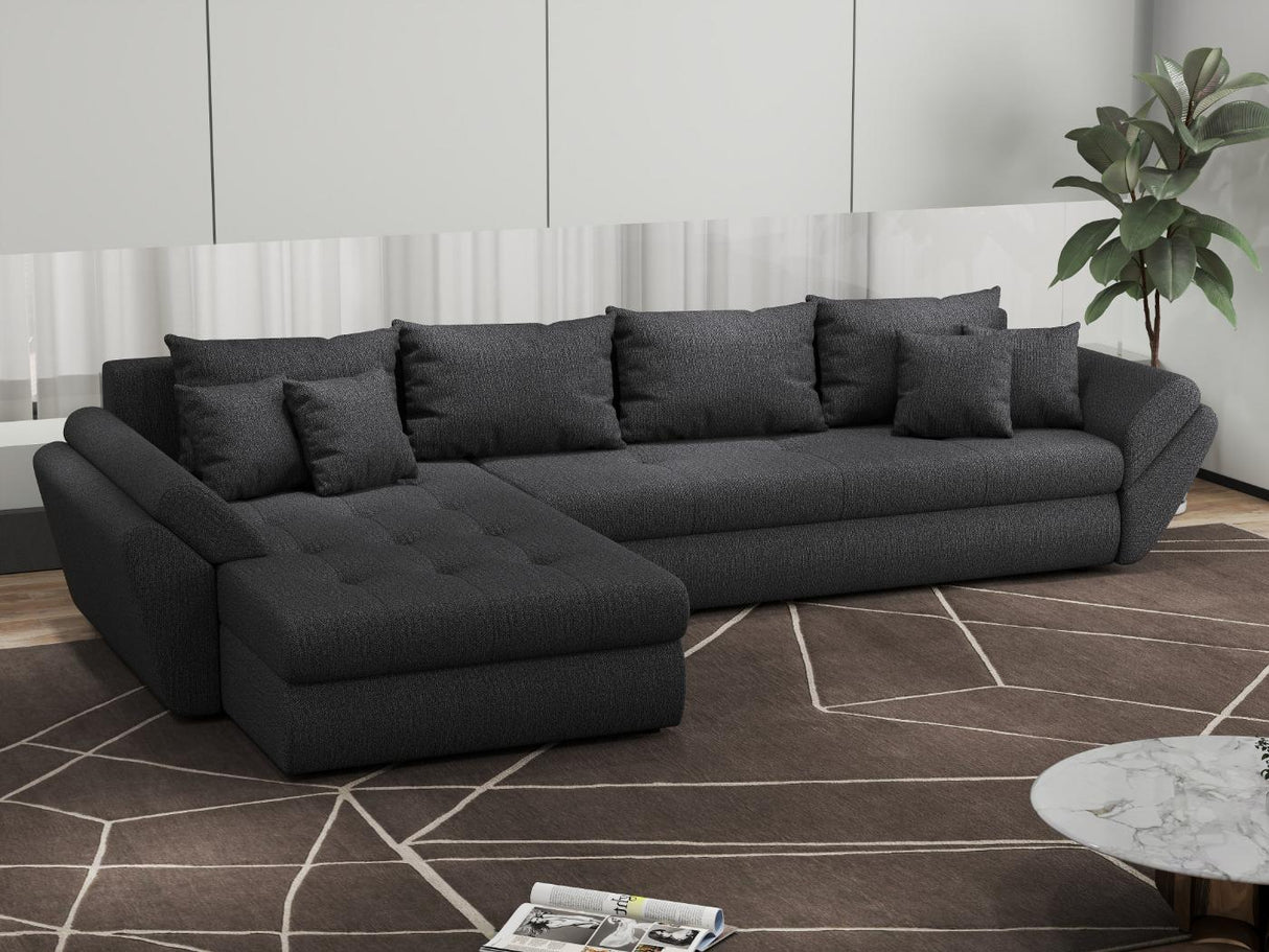 Colțar extensibil dumonde cu ladă de depozitare si sezut confortabil din spuma HR, Loana XL Enjoy Gri Grafit 335x185 cm Fabrica