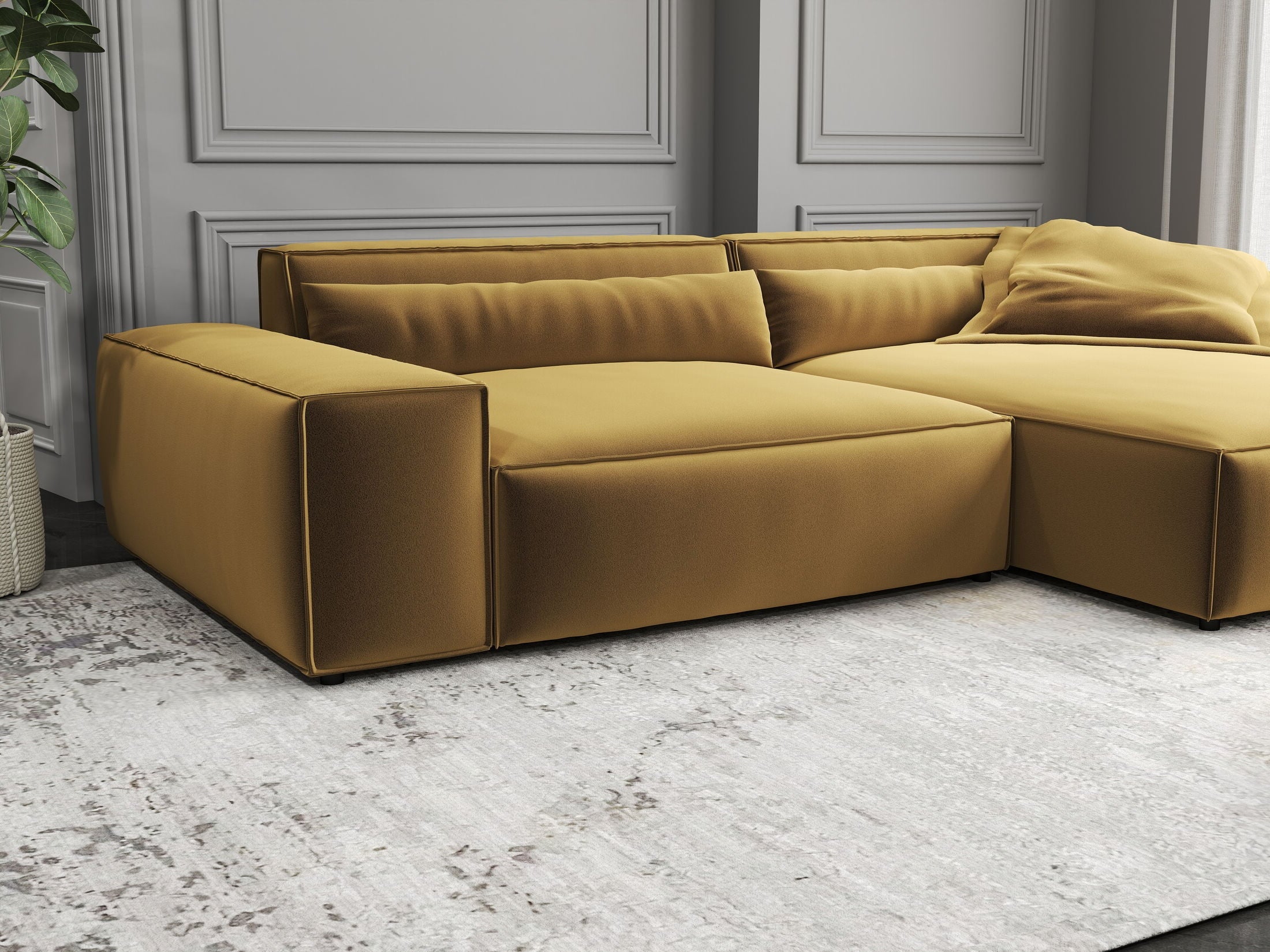 Colțar dumonde cu șezut confortabil din spumă HR, Marvelo Royal Mustar 264x175 cm II