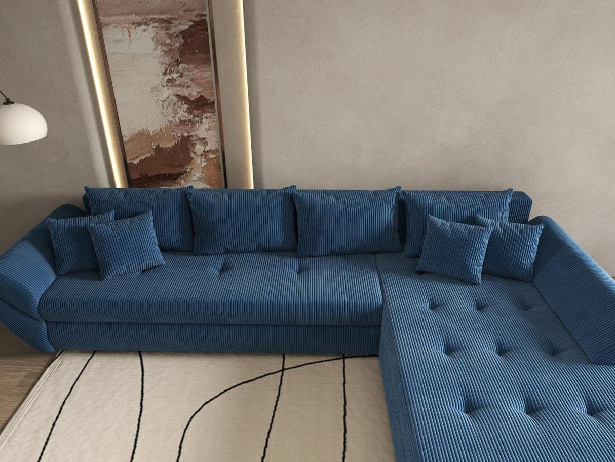 Colțar extensibil dumonde cu ladă de depozitare si sezut confortabil din spuma HR, Loana XL Zoom Albastru II 335x185 cm Fabrica