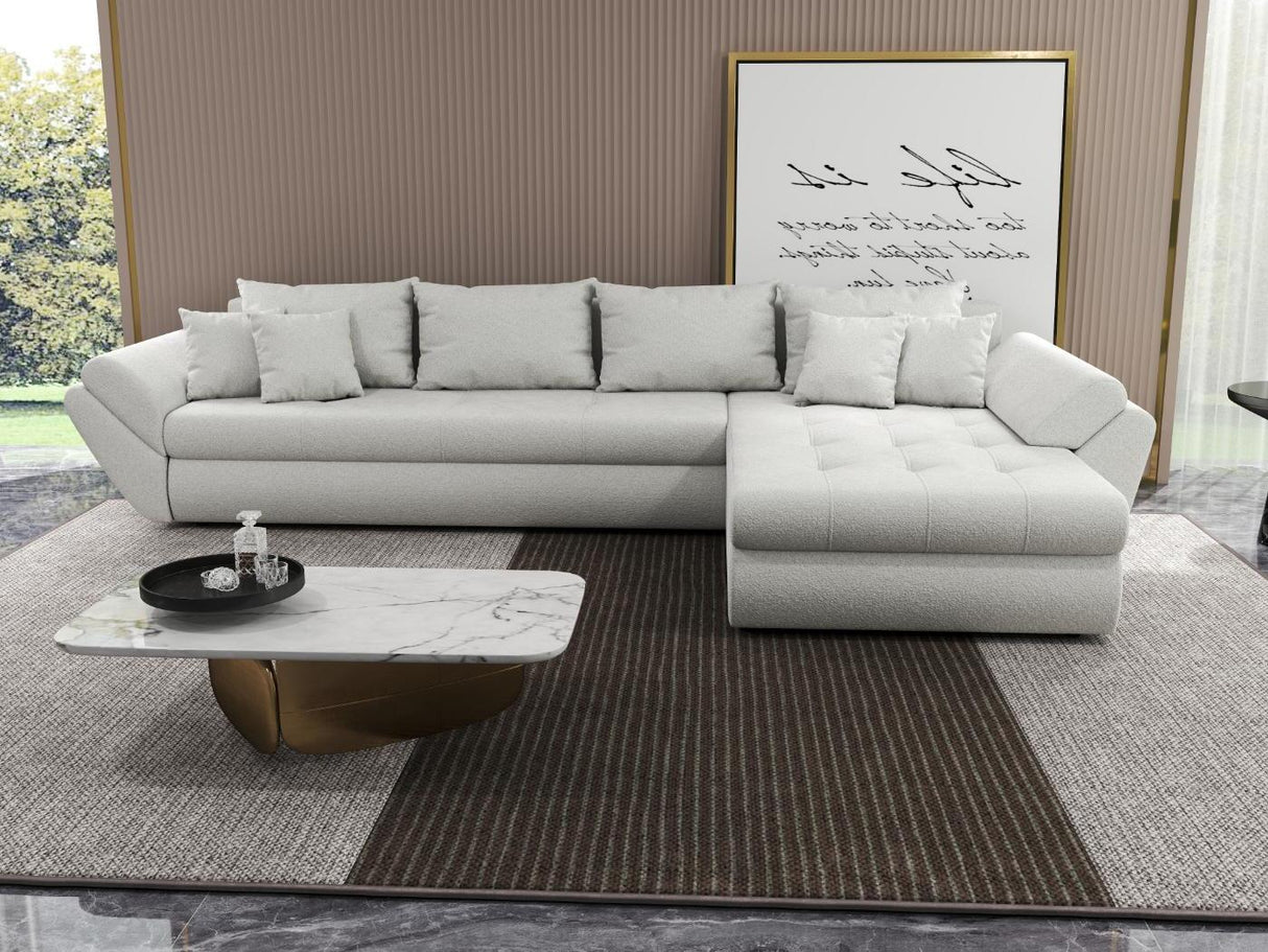 Colțar extensibil dumonde cu ladă de depozitare si sezut confortabil din spuma HR, Loana XL Euphoria Alb II 335x185 cm Fabrica