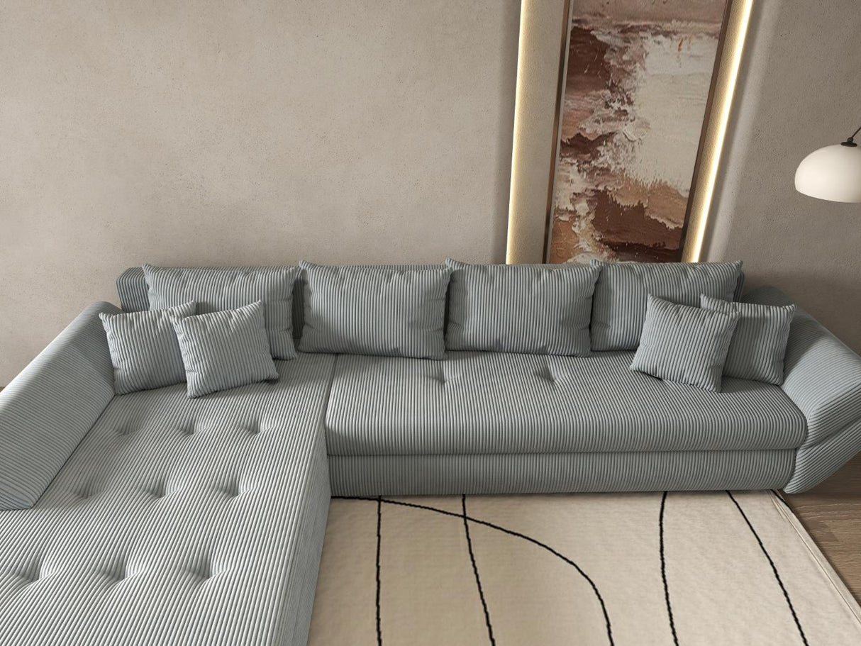 Colțar extensibil dumonde cu ladă de depozitare si sezut confortabil din spuma HR, Loana XL Zoom Gri 335x185 cm Fabrica