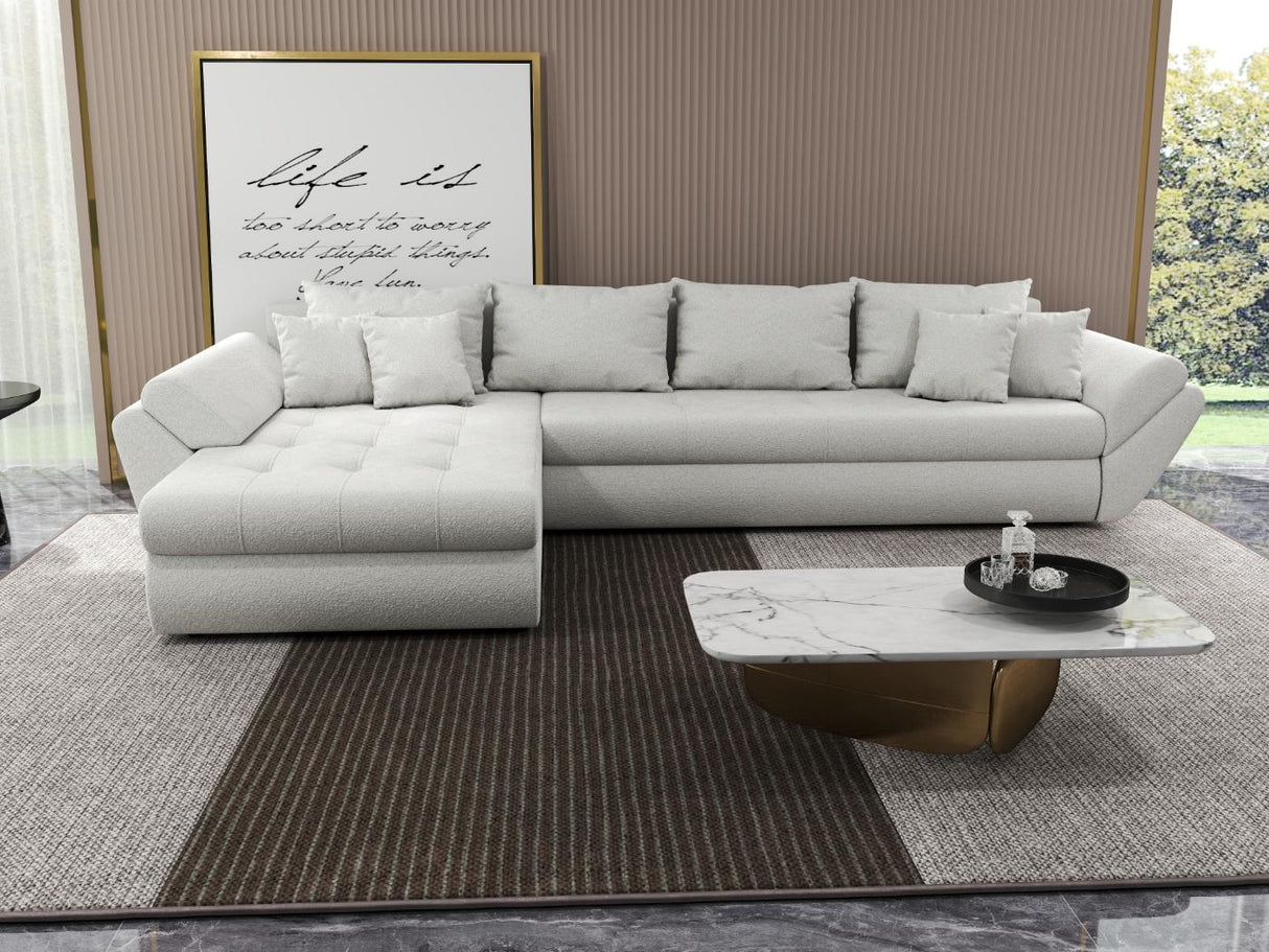Colțar extensibil dumonde cu ladă de depozitare si sezut confortabil din spuma HR, Loana XL Euphoria Alb 335x185 cm Fabrica