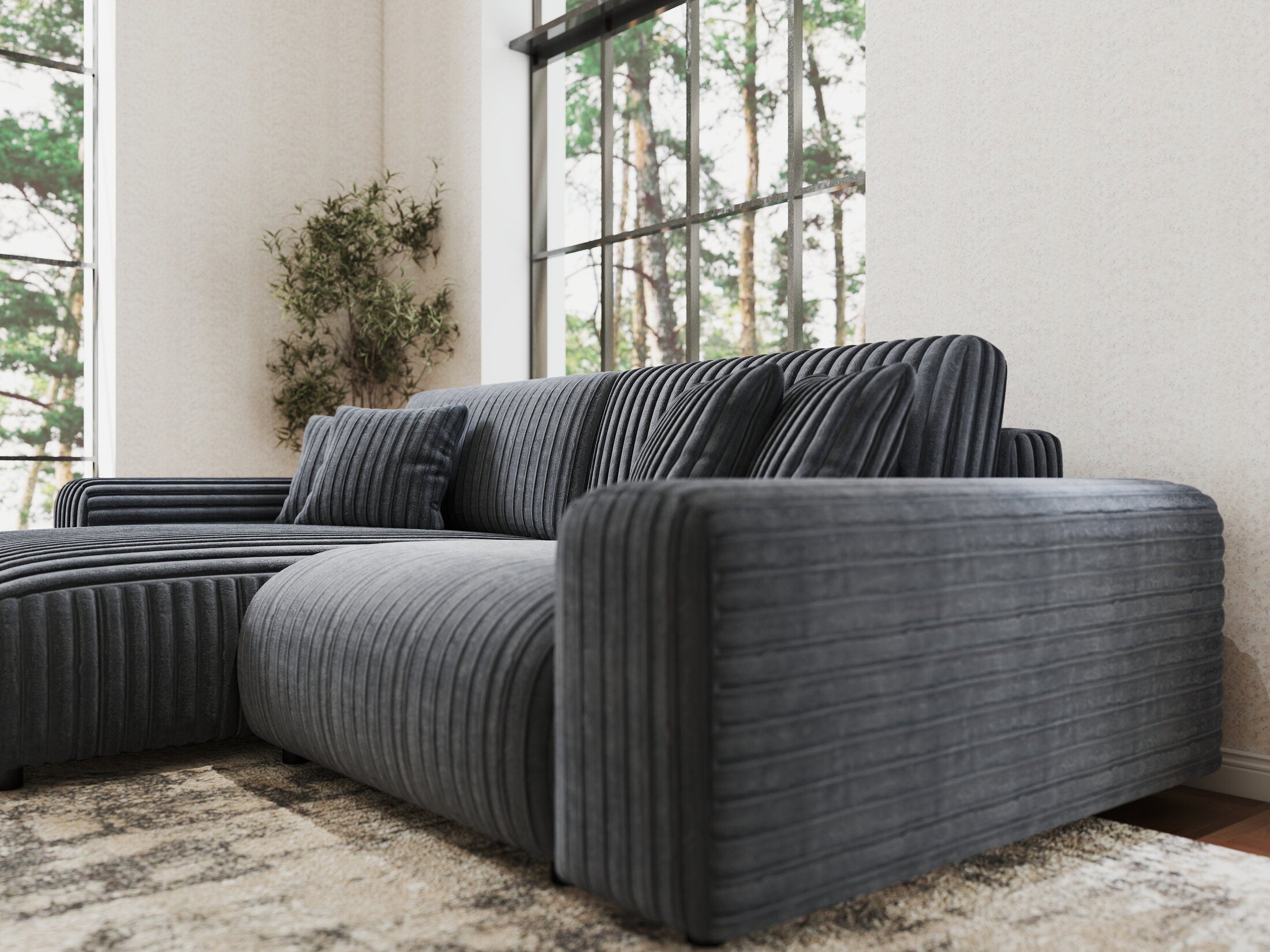 Colțar extensibil dumonde cu ladă de depozitare si sezut confortabil din spuma HR, Sarina Ambience Gri 255x168 cm