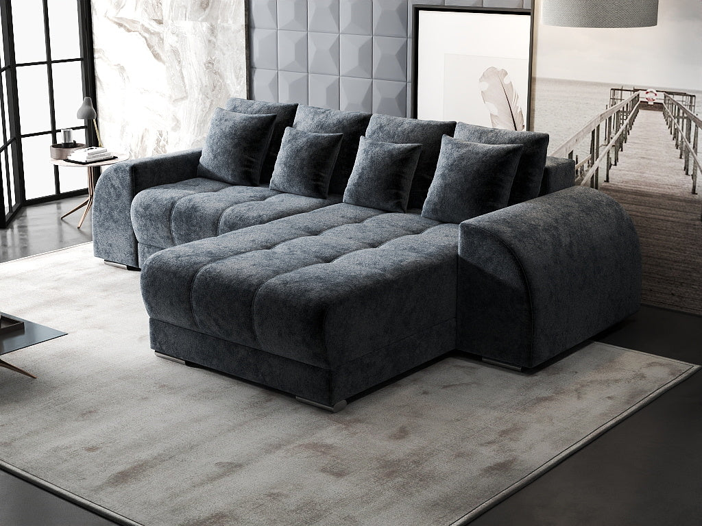 Colțar extensibil dumonde cu ladă de depozitare si sezut confortabil din spuma HR, Verona Euphoria Gri Grafit II 290x185 cm Fabrica