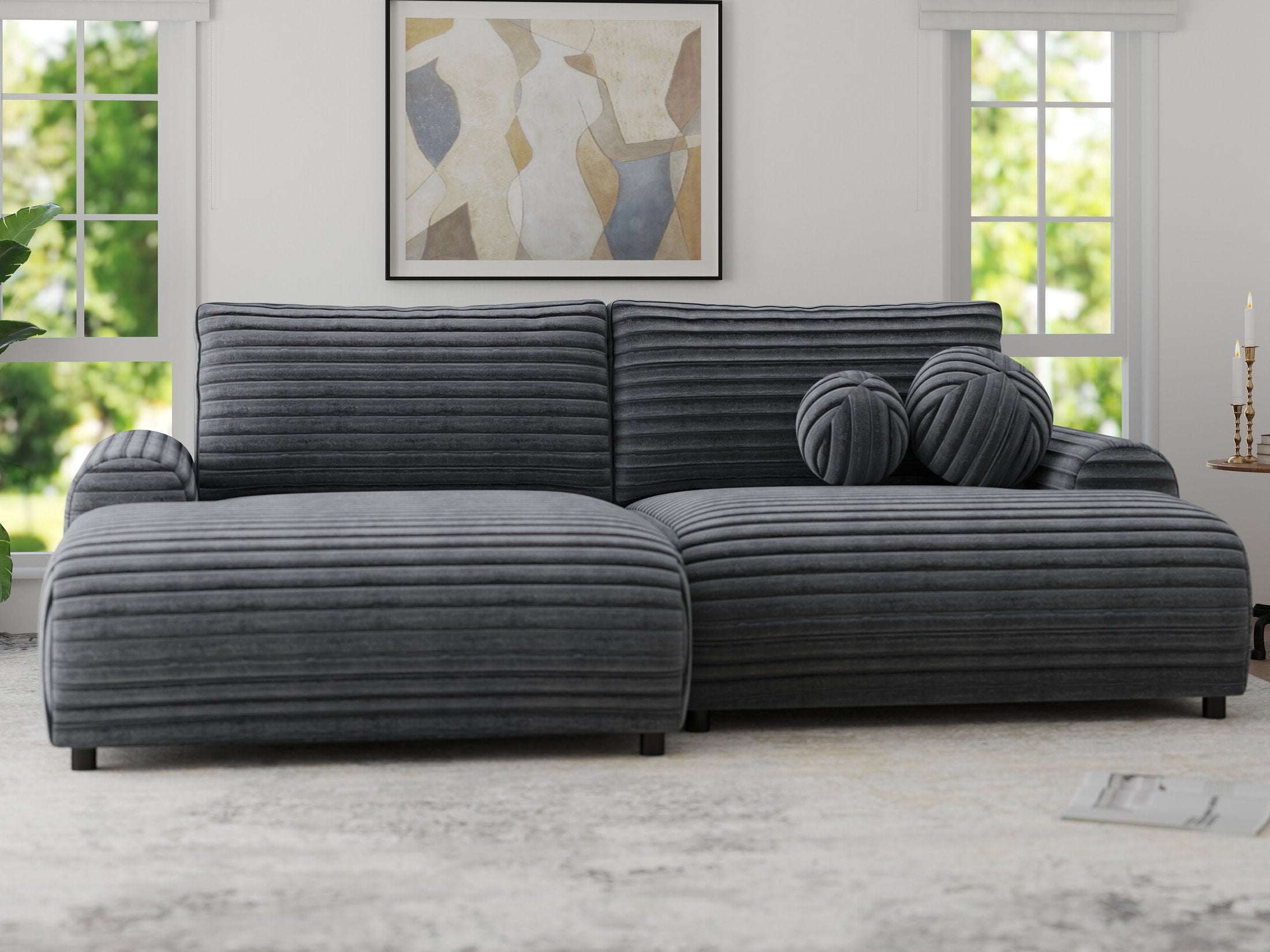 Colțar extensibil dumonde cu ladă de depozitare și șezut confortabil din spumă HR, Carlo Ambience Gri 240x145 cm