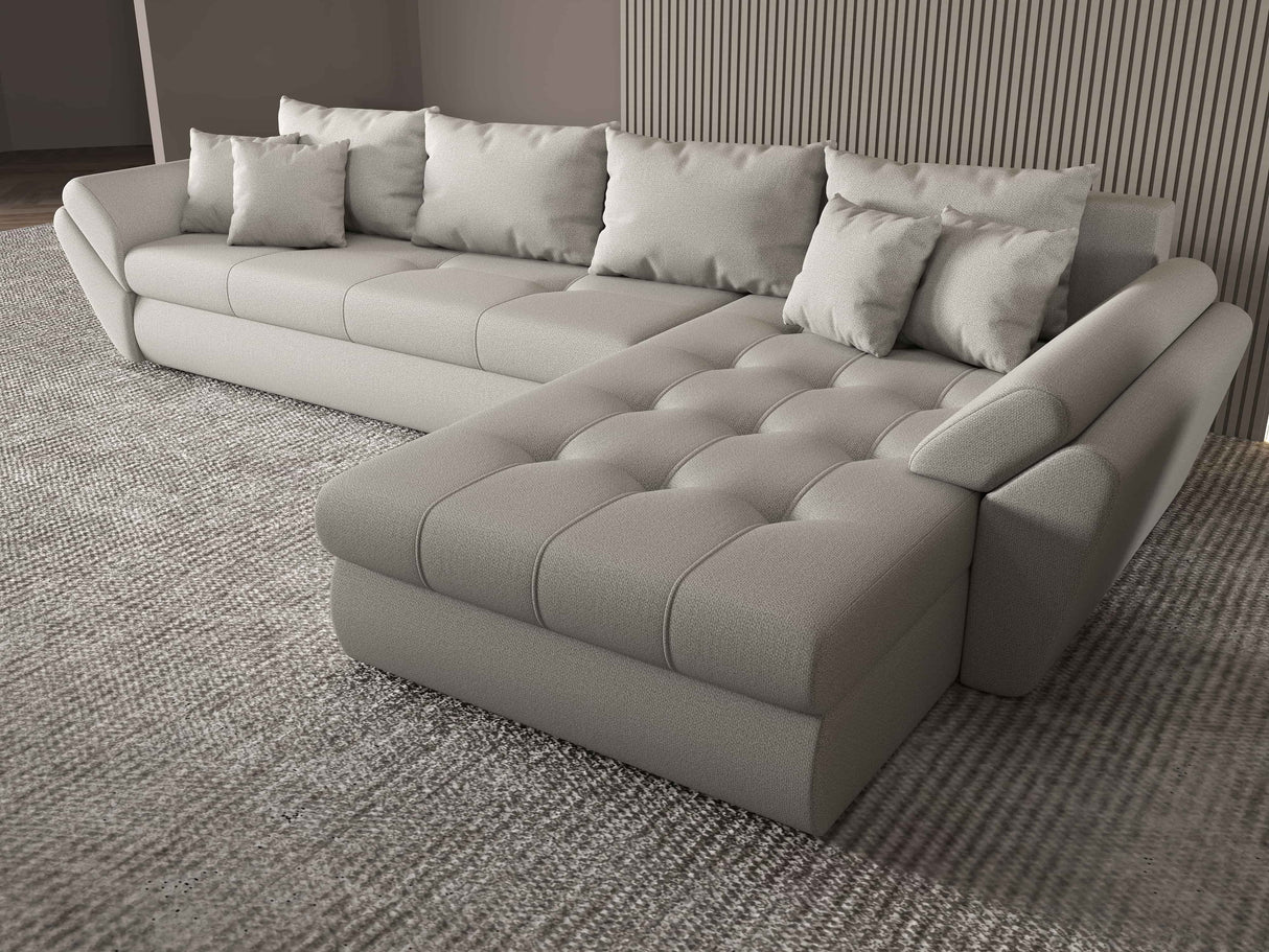 Colțar extensibil dumonde cu ladă de depozitare si sezut confortabil din spuma HR, Loana XL Enjoy Beige II 335x185 cm Fabrica