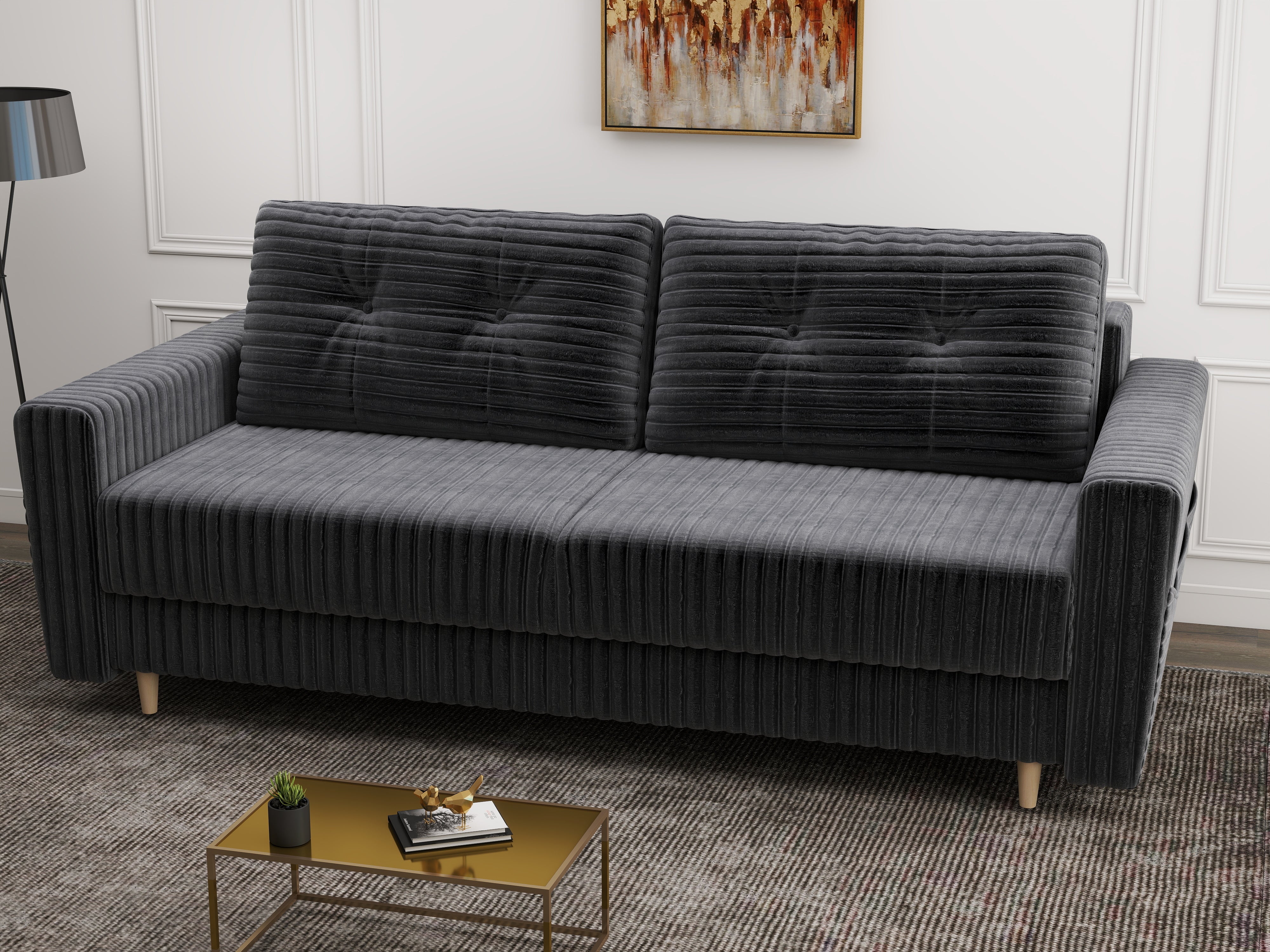 Canapea extensibilă dumonde cu ladă de depozitare si sezut confortabil din spuma HR, Summer Ambience Gri 225x100 cm