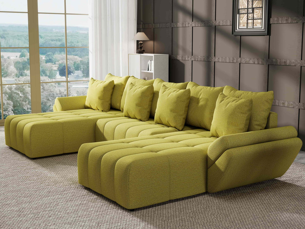 Colțar extensibil dumonde cu ladă de depozitare si sezut confortabil din spuma HR, Berlin U Enjoy Verde 380x180 cm Fabrica